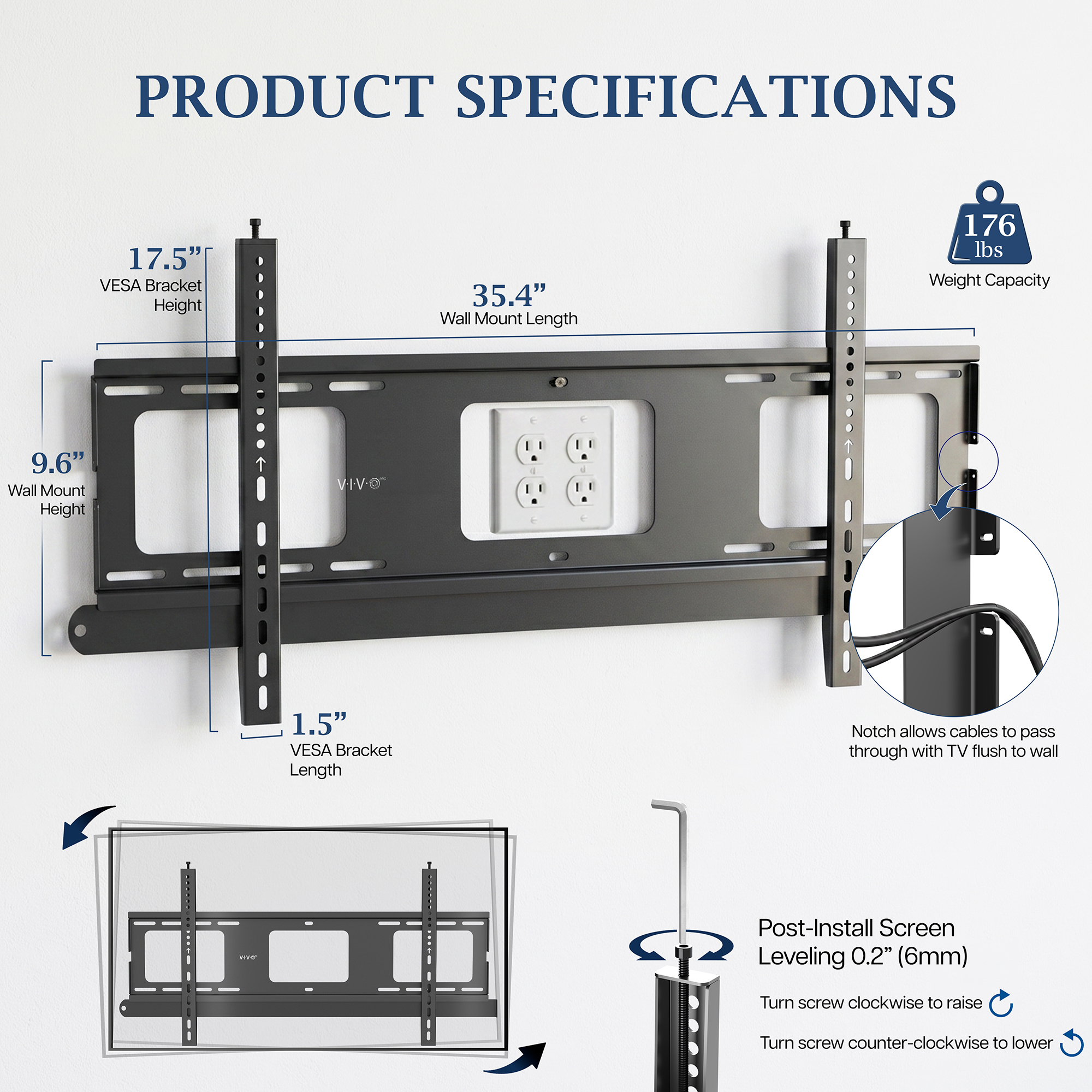 VIVO PRO Premium Heavy-Duty Fixed TV Wall Mount, 43”-75” Screens, Holds 176lbs Image 4