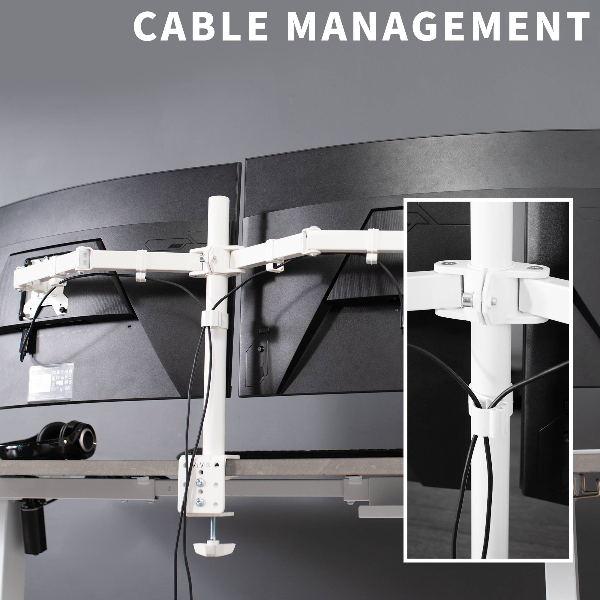 VIVO White Cable Clip Kit for Monitor Stands | 1 Pole Clip + 4 Arm Clips Image 5