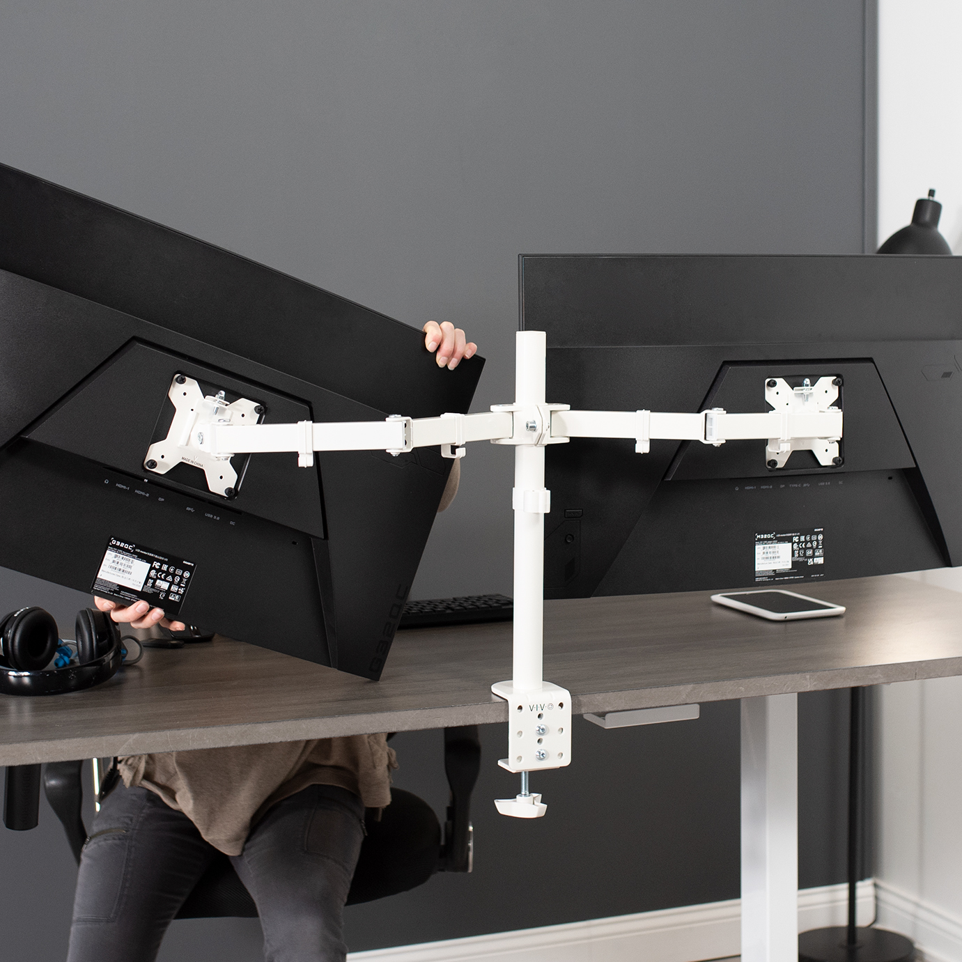 VIVO White Cable Clip Kit for Monitor Stands | 1 Pole Clip + 4 Arm Clips Image 7
