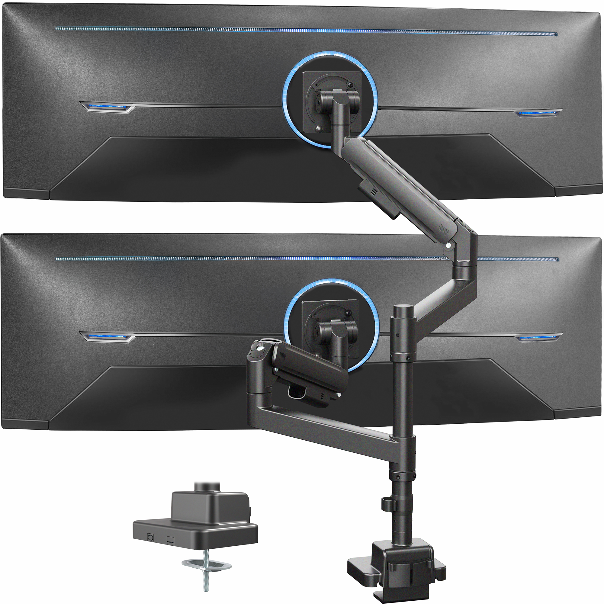 VIVO Pneumatic Dual Ultrawide Computer Monitor Desk Mount with Extension Pole