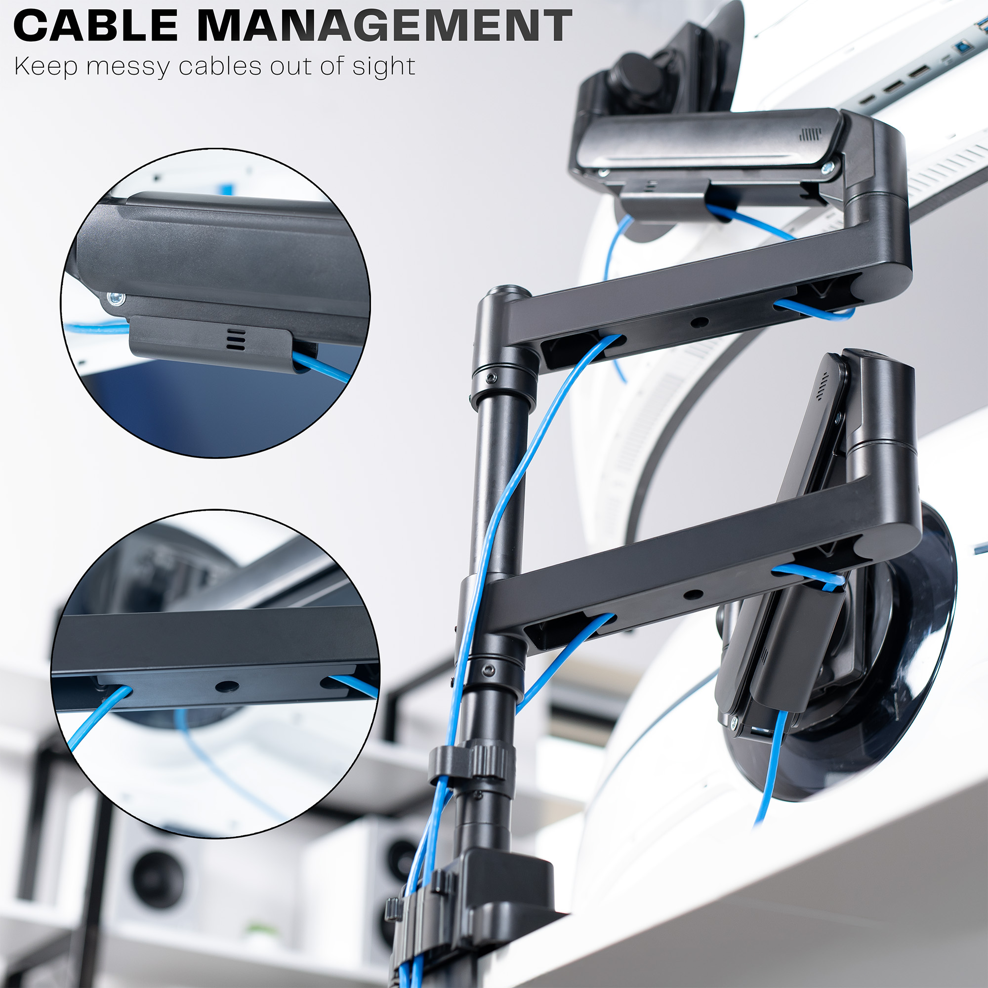 VIVO Pneumatic Dual Ultrawide Computer Monitor Desk Mount with Extension Pole