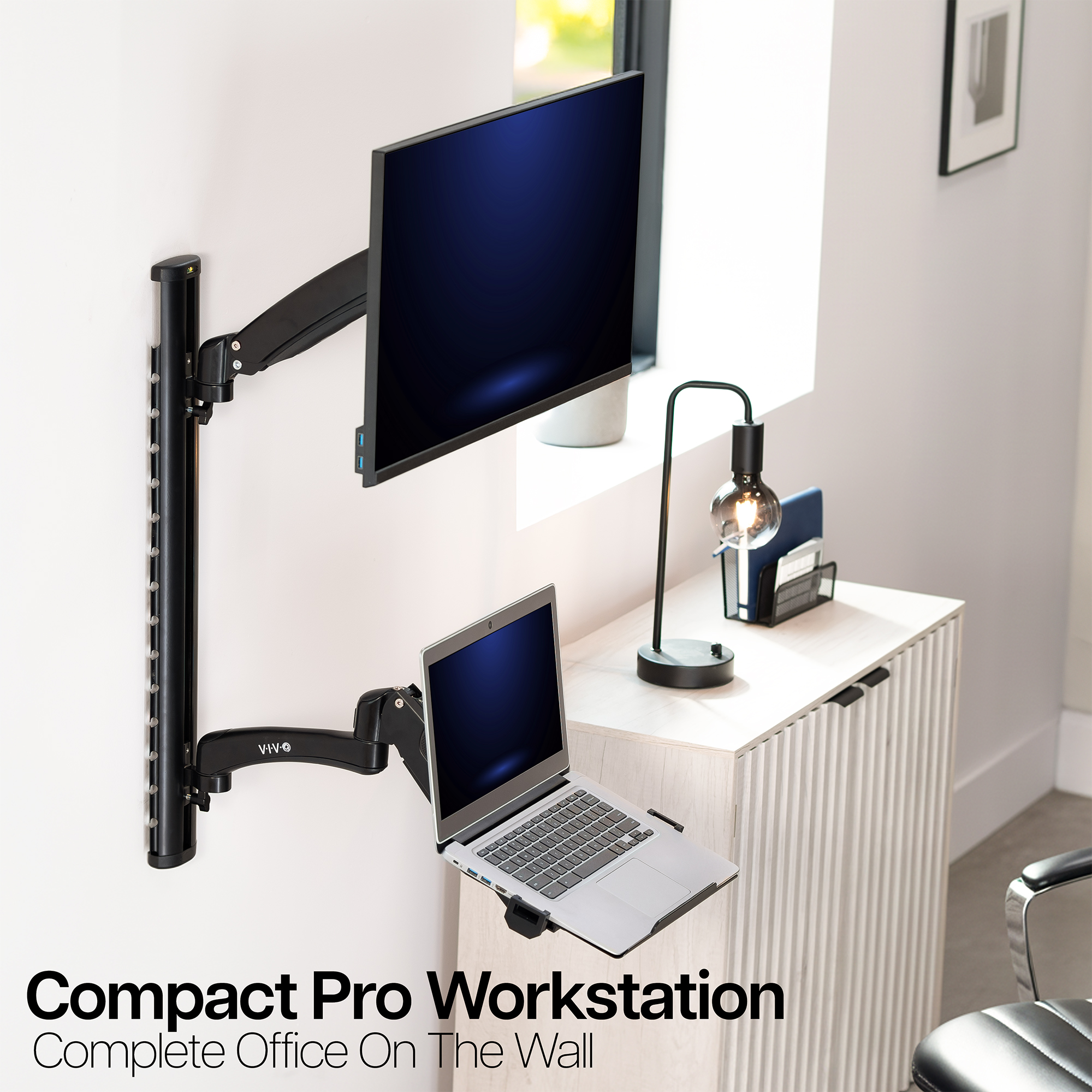 VIVO Sit Stand Adjustable Monitor Laptop Computer Workstation, Fits  27" Screens Image 2