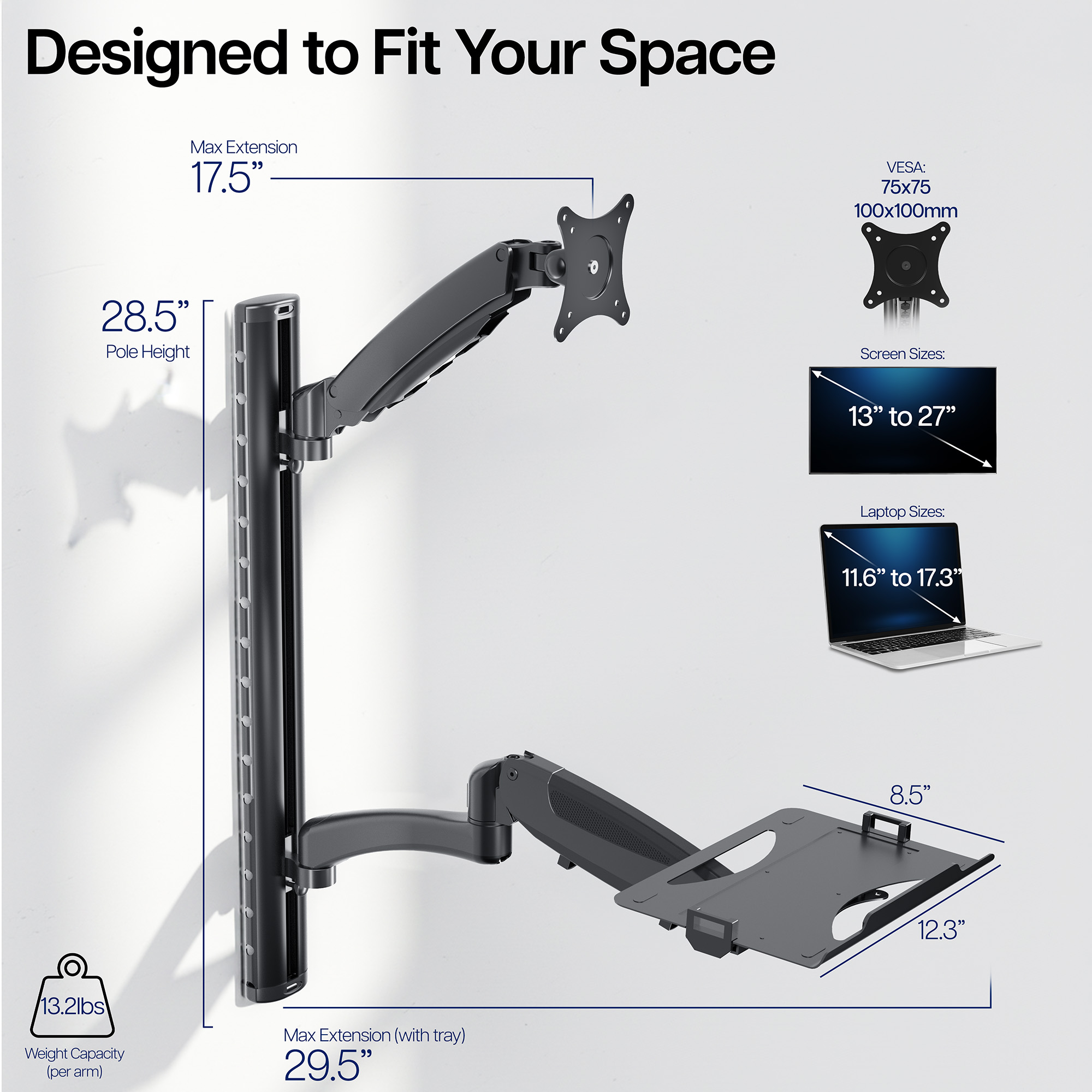 VIVO Sit Stand Adjustable Monitor Laptop Computer Workstation, Fits  27" Screens Image 3