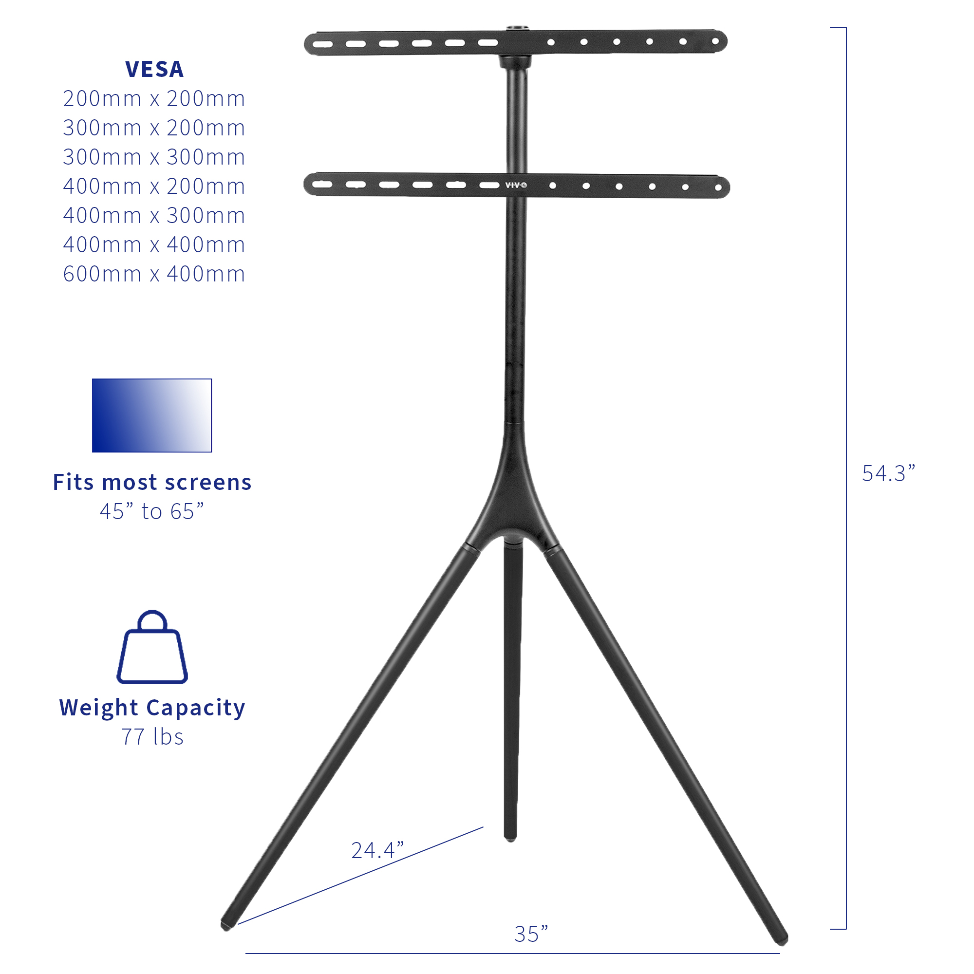 VIVO Black Artistic Easel 45" to 65" Studio TV Tripod Adjustable Floor Stand Image 2
