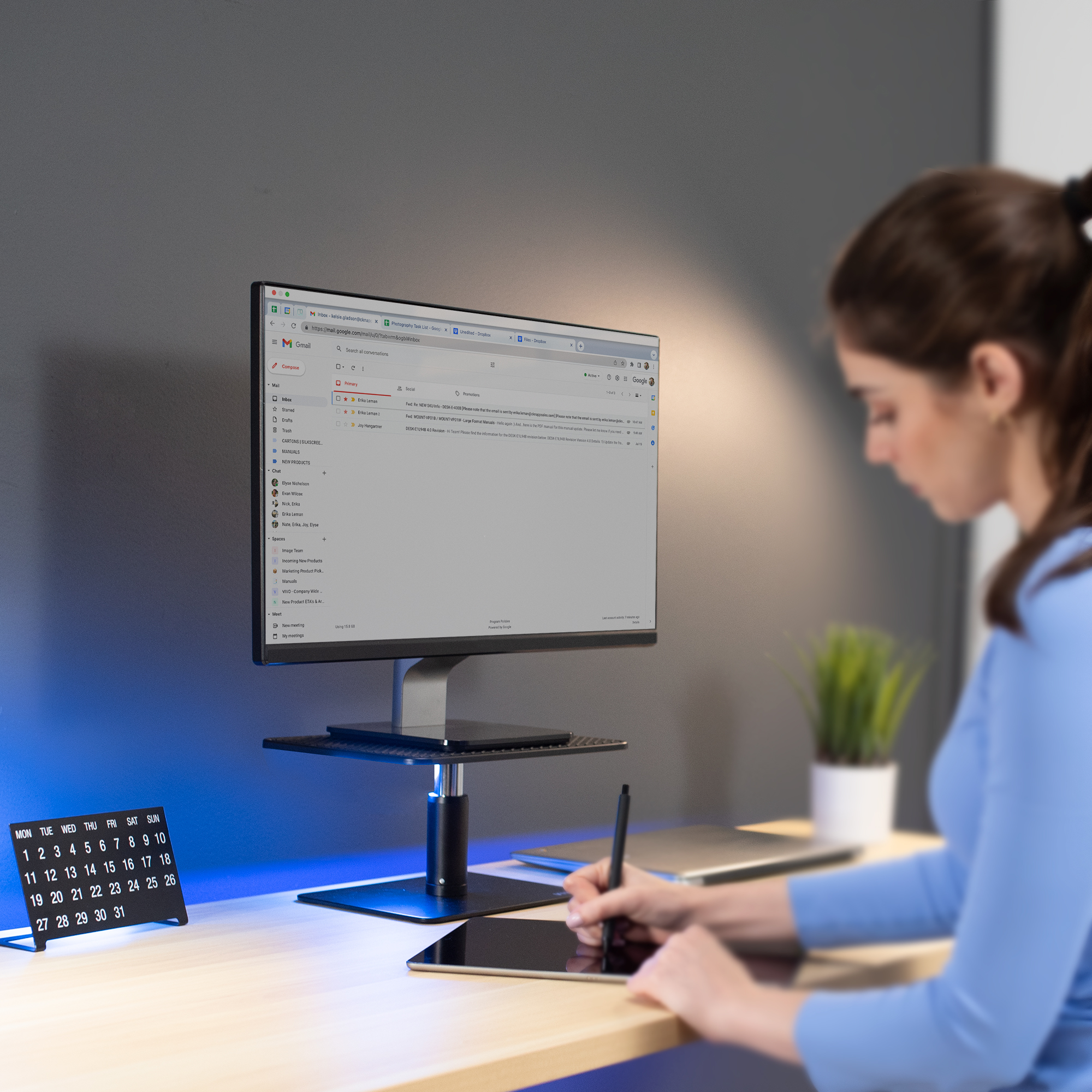 VIVO Universal Height Adjustable Ergonomic Computer Monitor & Laptop Riser Stand Image 2
