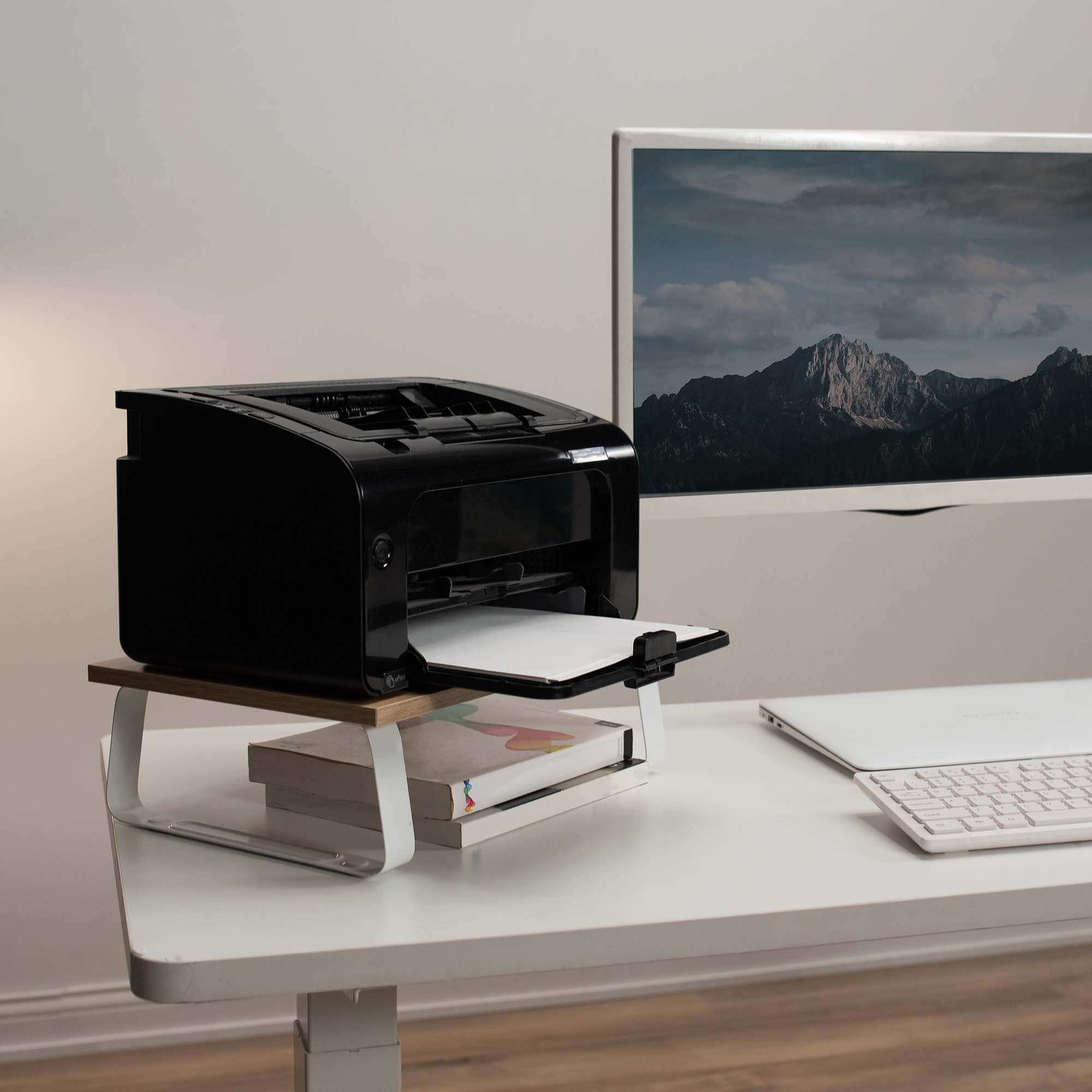 VIVO 15" Desktop Stand Monitor Riser, Desk Organizer, Light Wood Top, White Legs Image 7