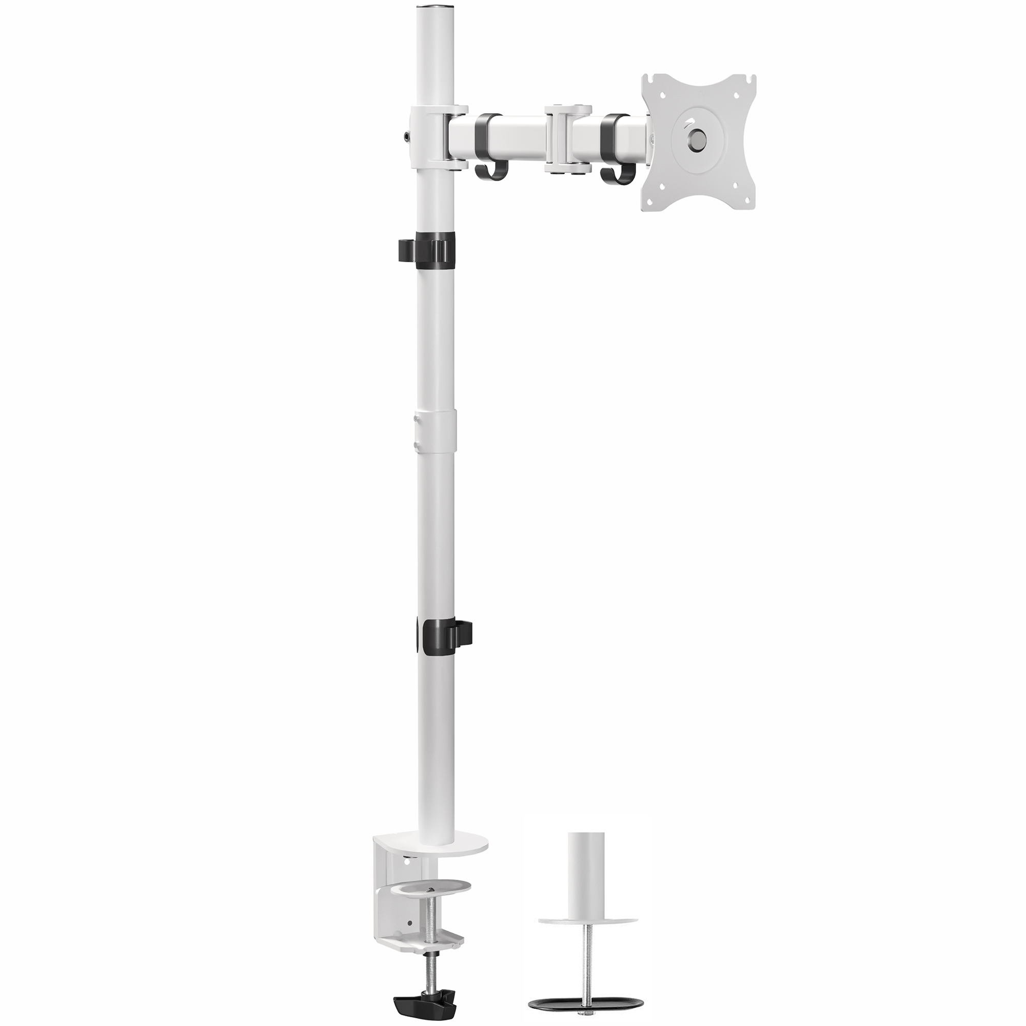 White Single Monitor Desk Mount Extra Tall Adjustable Stand for up to 32" Screen Image 1