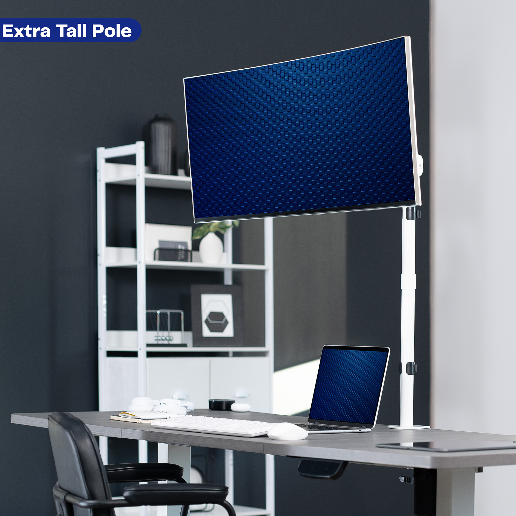 White Single Monitor Desk Mount Extra Tall Adjustable Stand for up to 32" Screen Image 2