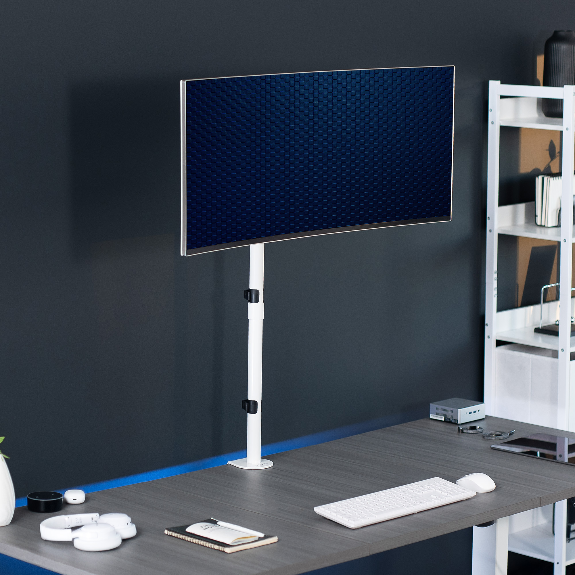 White Single Monitor Desk Mount Extra Tall Adjustable Stand for up to 32" Screen Image 6
