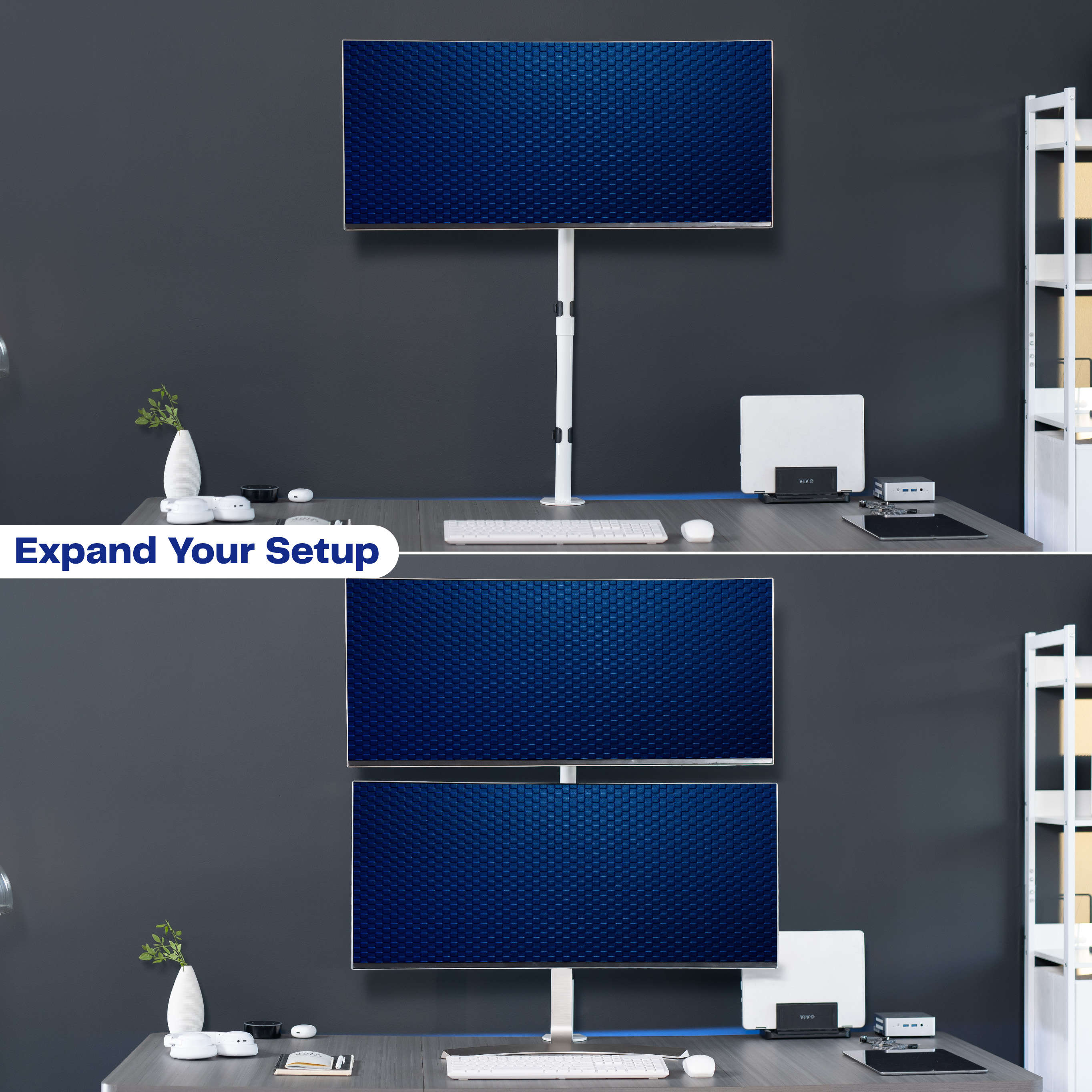 White Single Monitor Desk Mount Extra Tall Adjustable Stand for up to 32" Screen Image 7