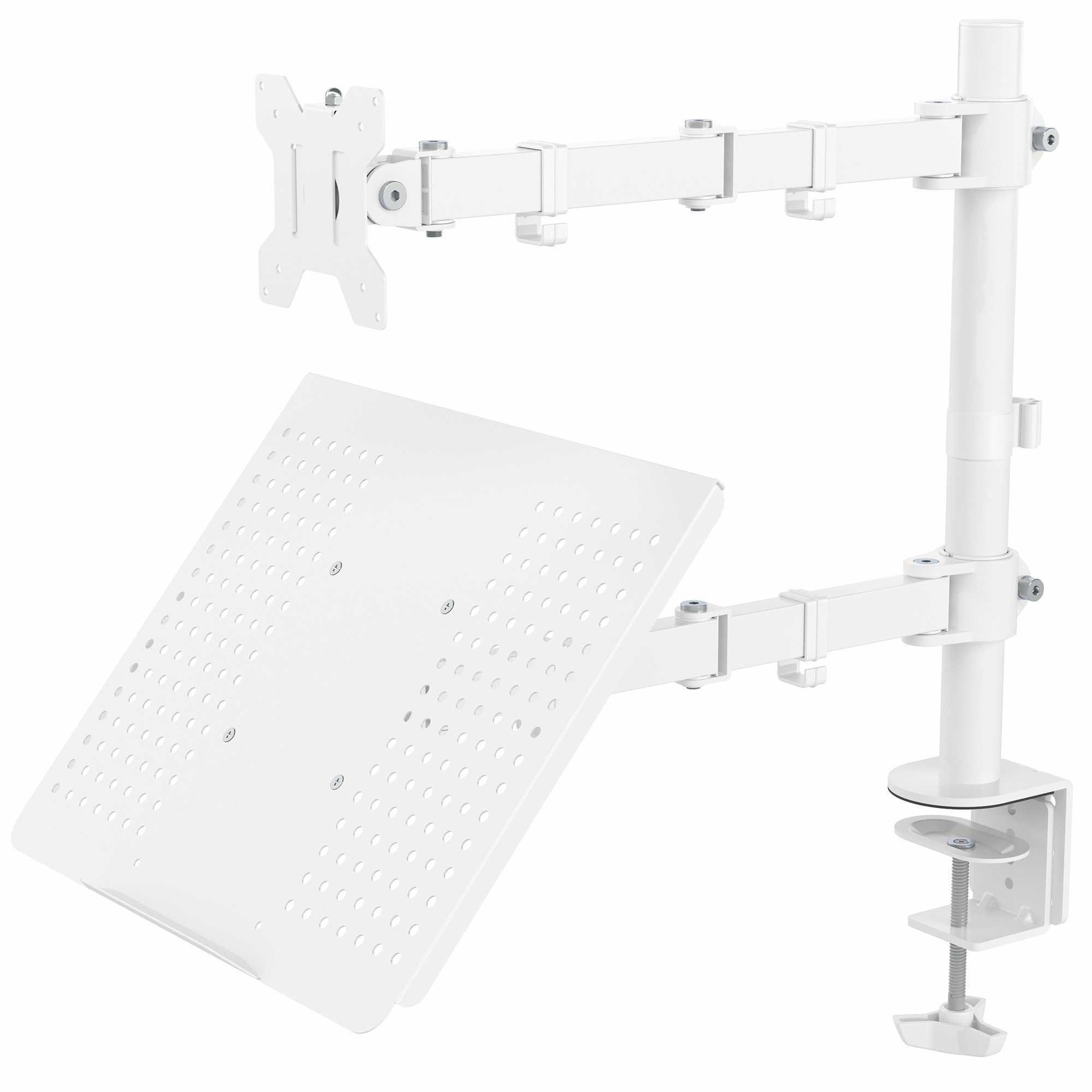 VIVO White Adjustable Laptop & Monitor Desk Mount Stand, Fits 1 Screen up to 32" Image 1