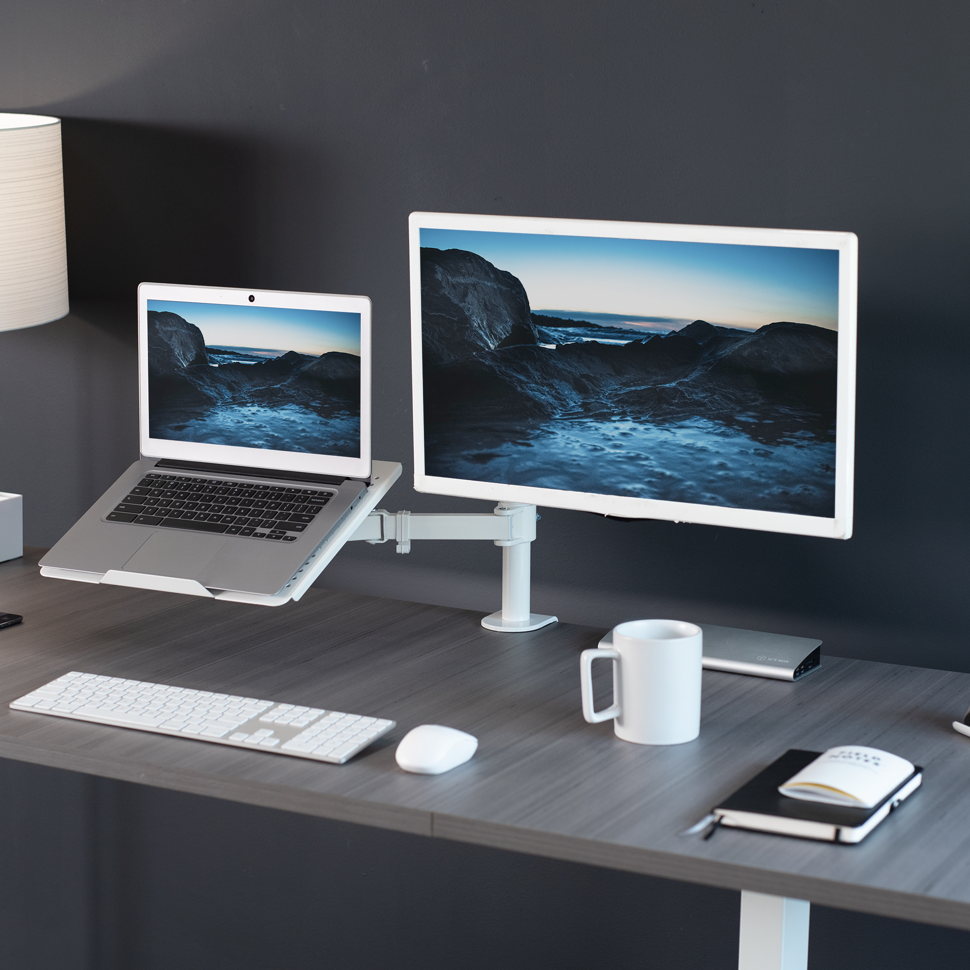 VIVO White Adjustable Laptop & Monitor Desk Mount Stand, Fits 1 Screen up to 32" Image 2