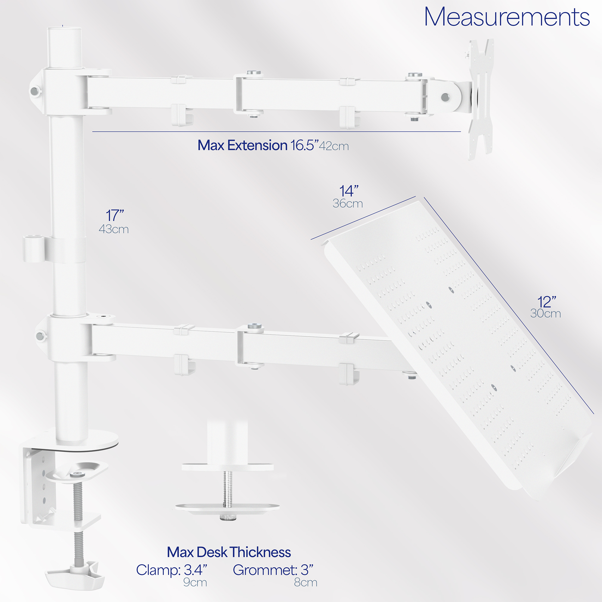 VIVO White Adjustable Laptop & Monitor Desk Mount Stand, Fits 1 Screen up to 32" Image 4