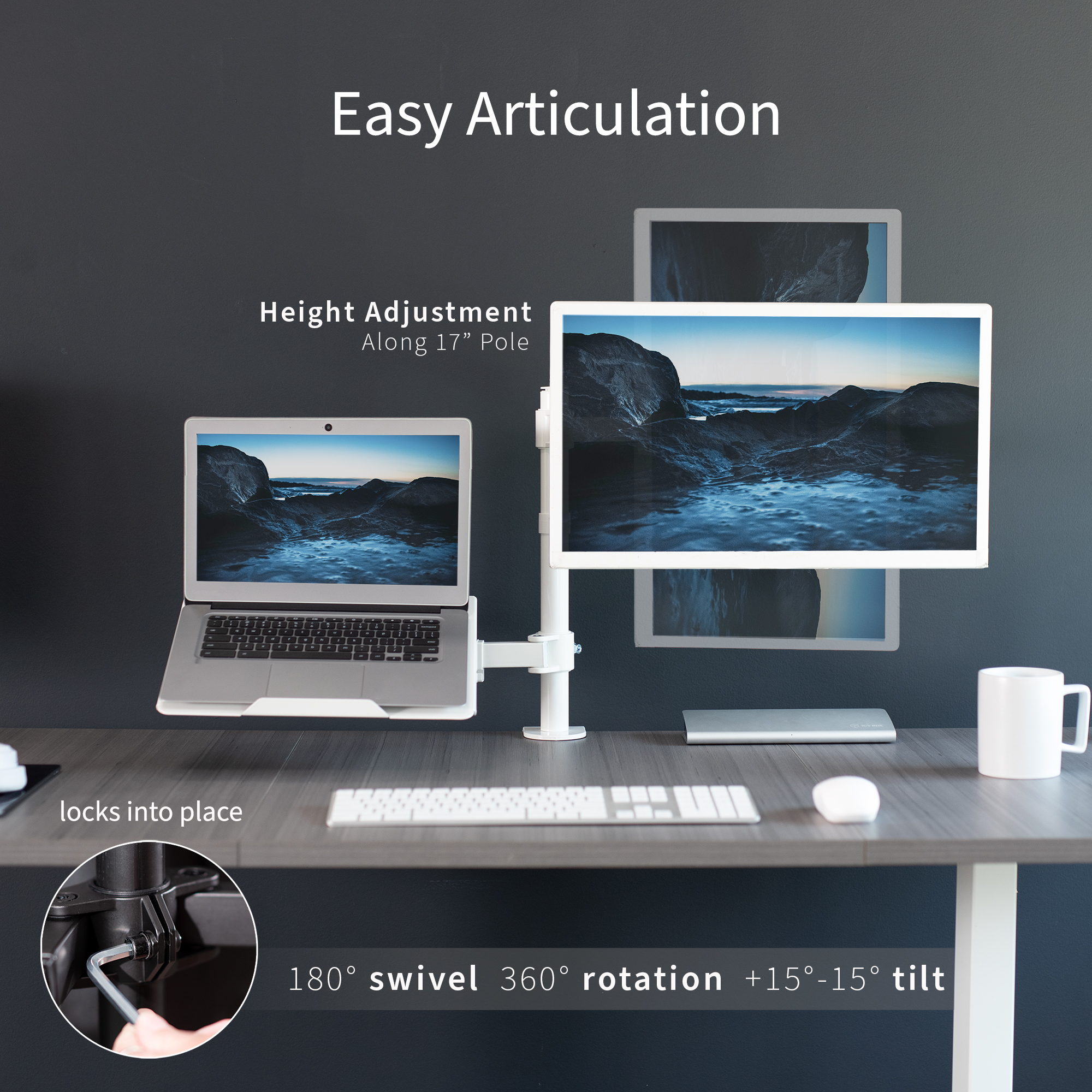 VIVO White Adjustable Laptop & Monitor Desk Mount Stand, Fits 1 Screen up to 32" Image 5