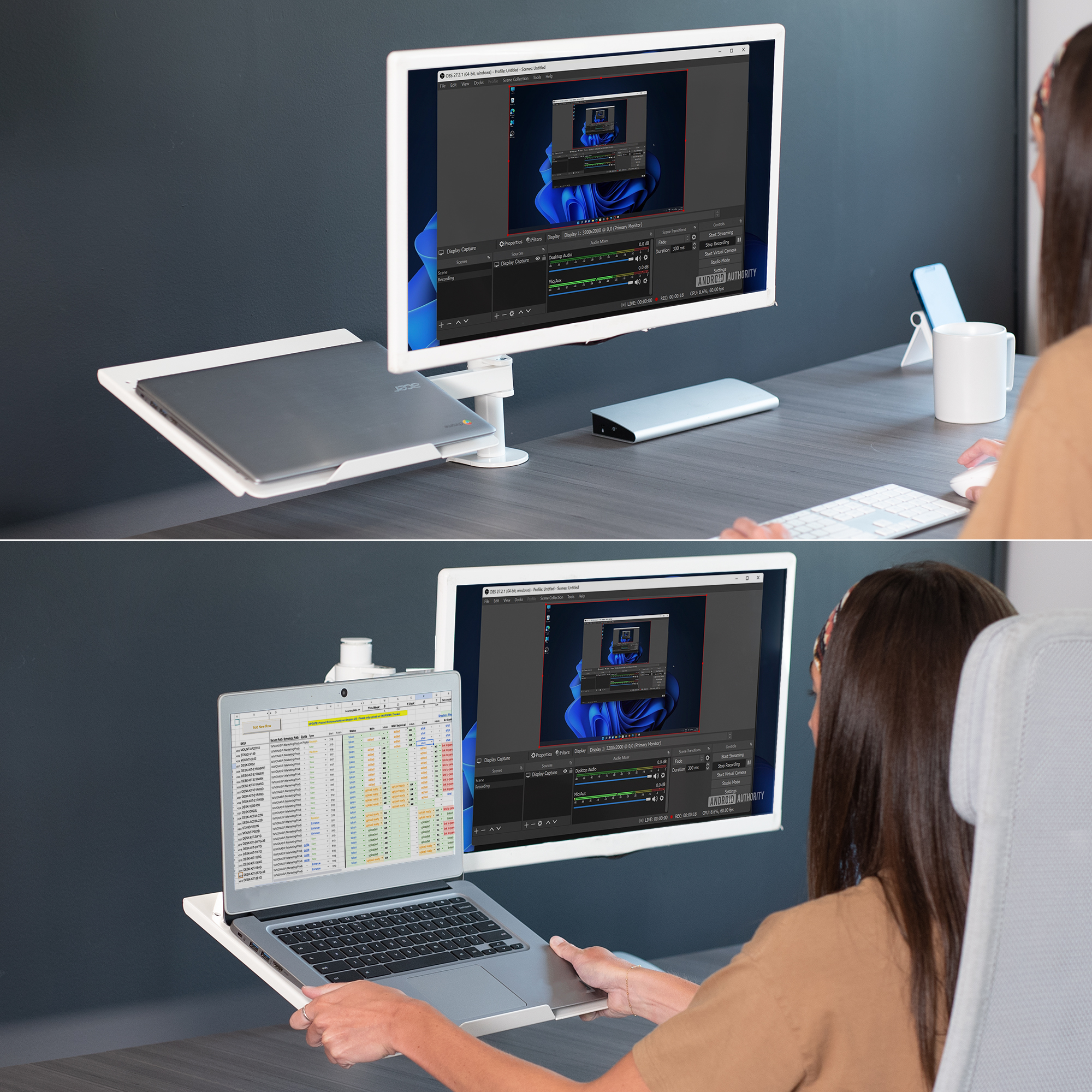 VIVO White Adjustable Laptop & Monitor Desk Mount Stand, Fits 1 Screen up to 32" Image 6