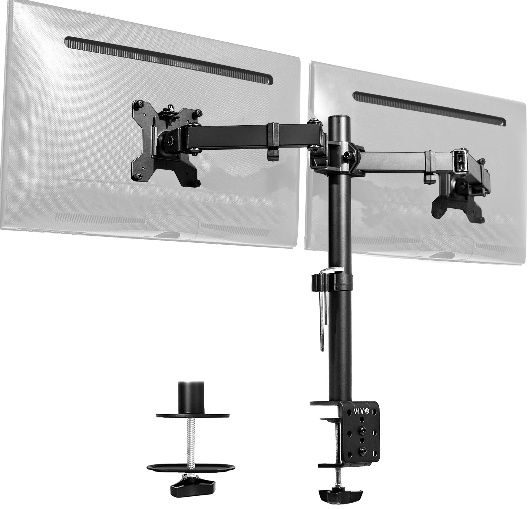 VIVO Black Dual Monitor Desk Mount Adjustable Stand, Fits Screens up to 30" Image 1