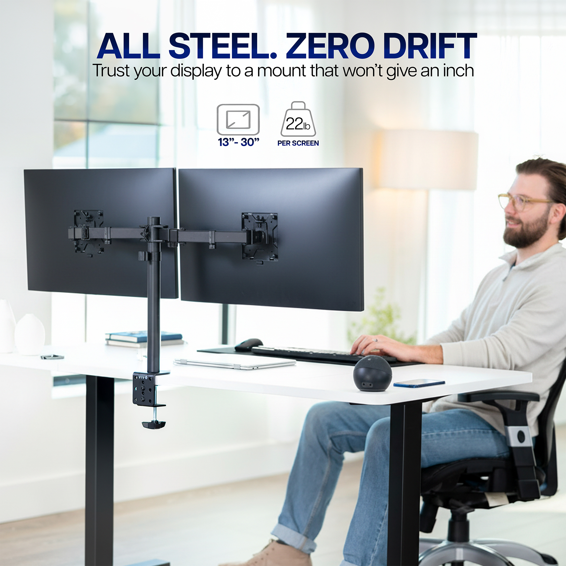 VIVO Black Dual Monitor Desk Mount Adjustable Stand, Fits Screens up to 30" Image 2