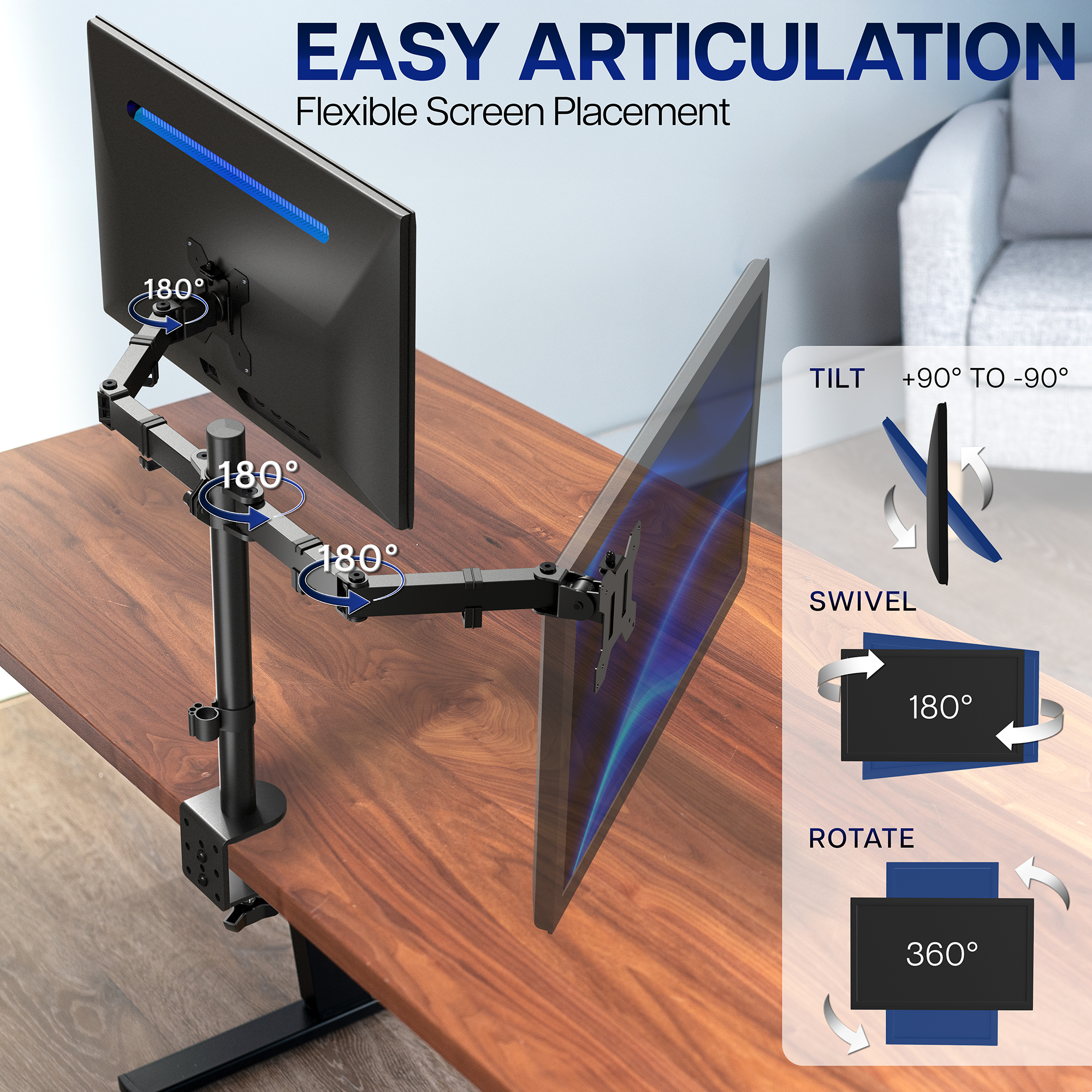 VIVO Black Dual Monitor Desk Mount Adjustable Stand, Fits Screens up to 30" Image 3