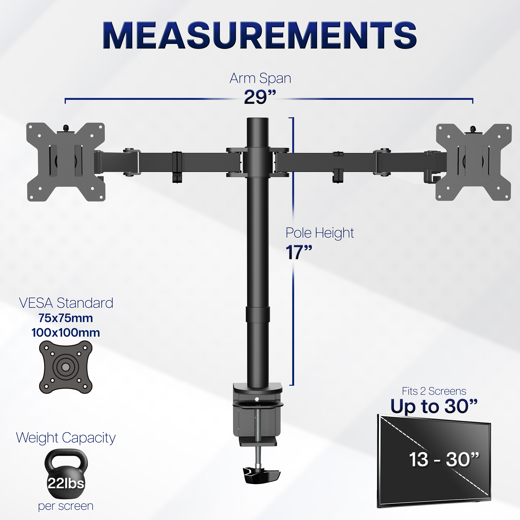 VIVO Black Dual Monitor Desk Mount Adjustable Stand, Fits Screens up to 30" Image 4