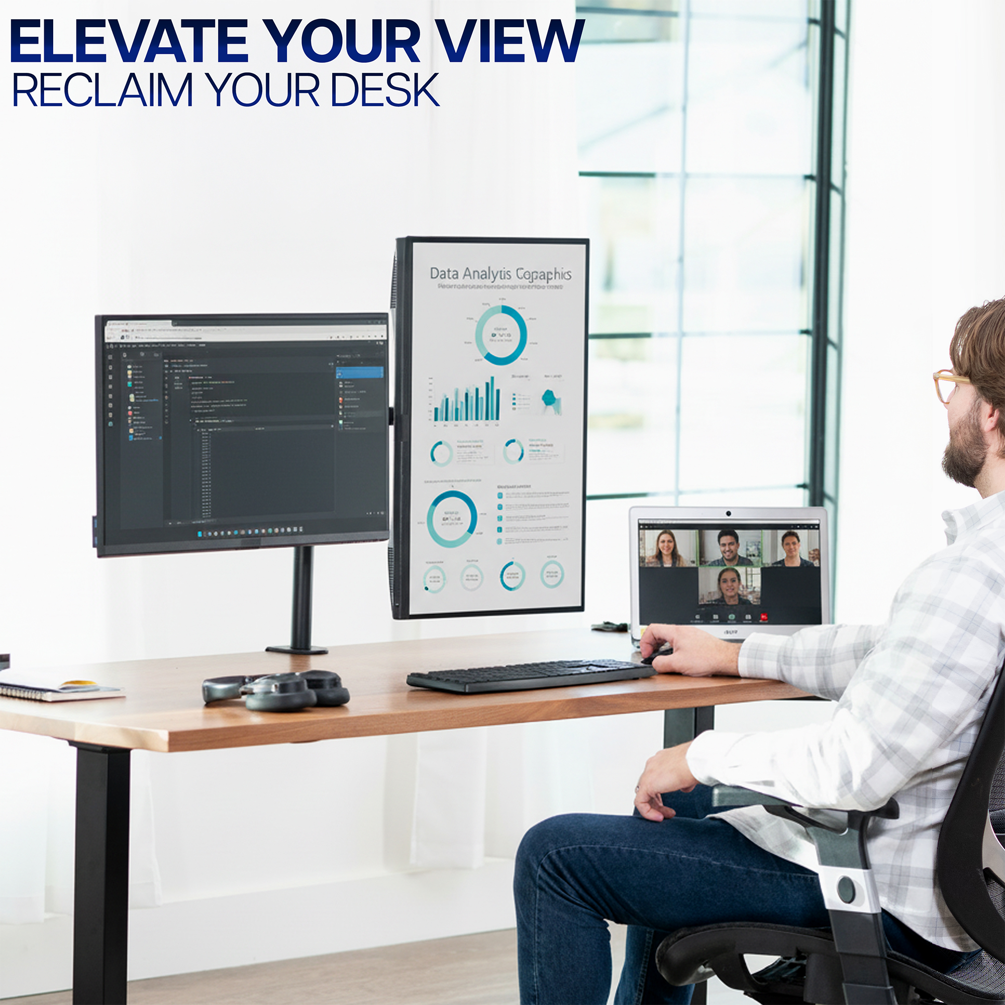 VIVO Black Dual Monitor Desk Mount Adjustable Stand, Fits Screens up to 30" Image 9