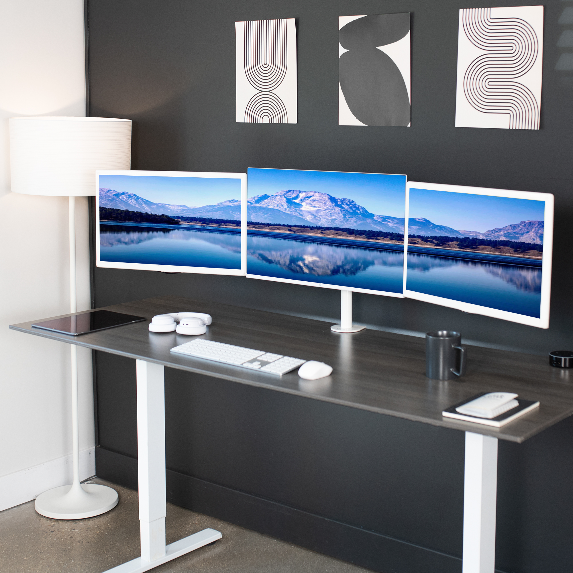 VIVO White Triple Monitor Mount, Articulating Stand for 3 Screens up to 24" Image 2