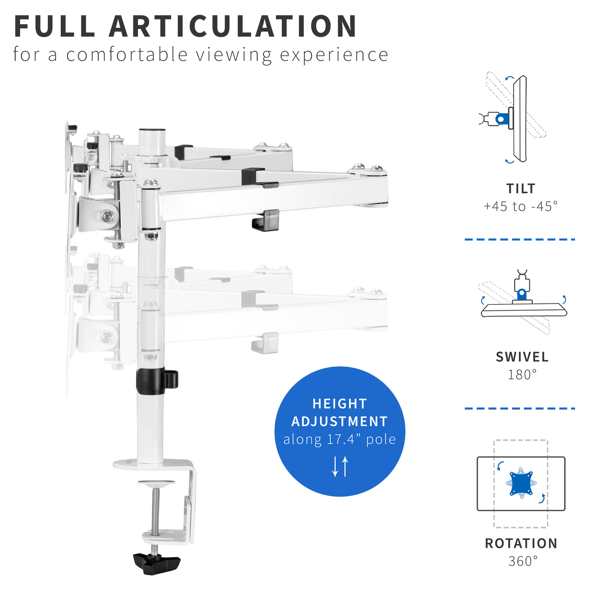 VIVO White Triple Monitor Mount, Articulating Stand for 3 Screens up to 24" Image 5