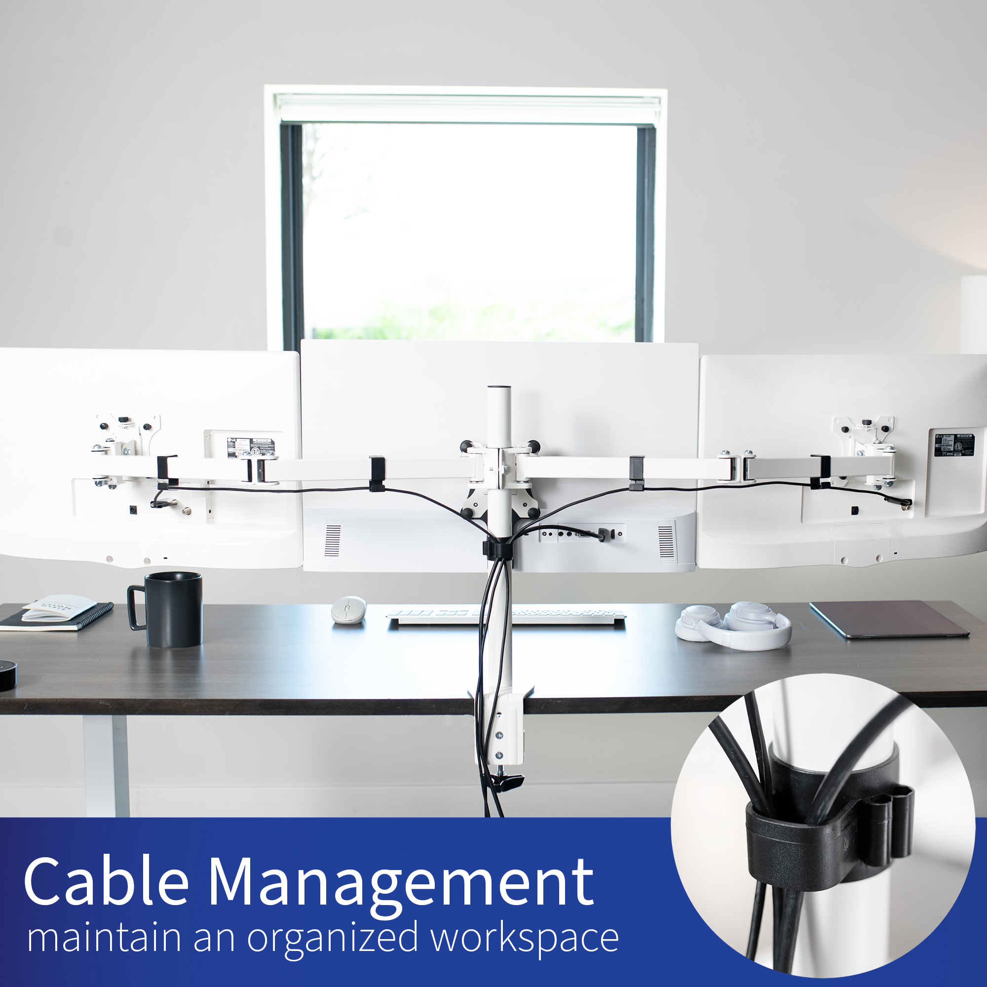 VIVO White Triple Monitor Mount, Articulating Stand for 3 Screens up to 24" Image 6
