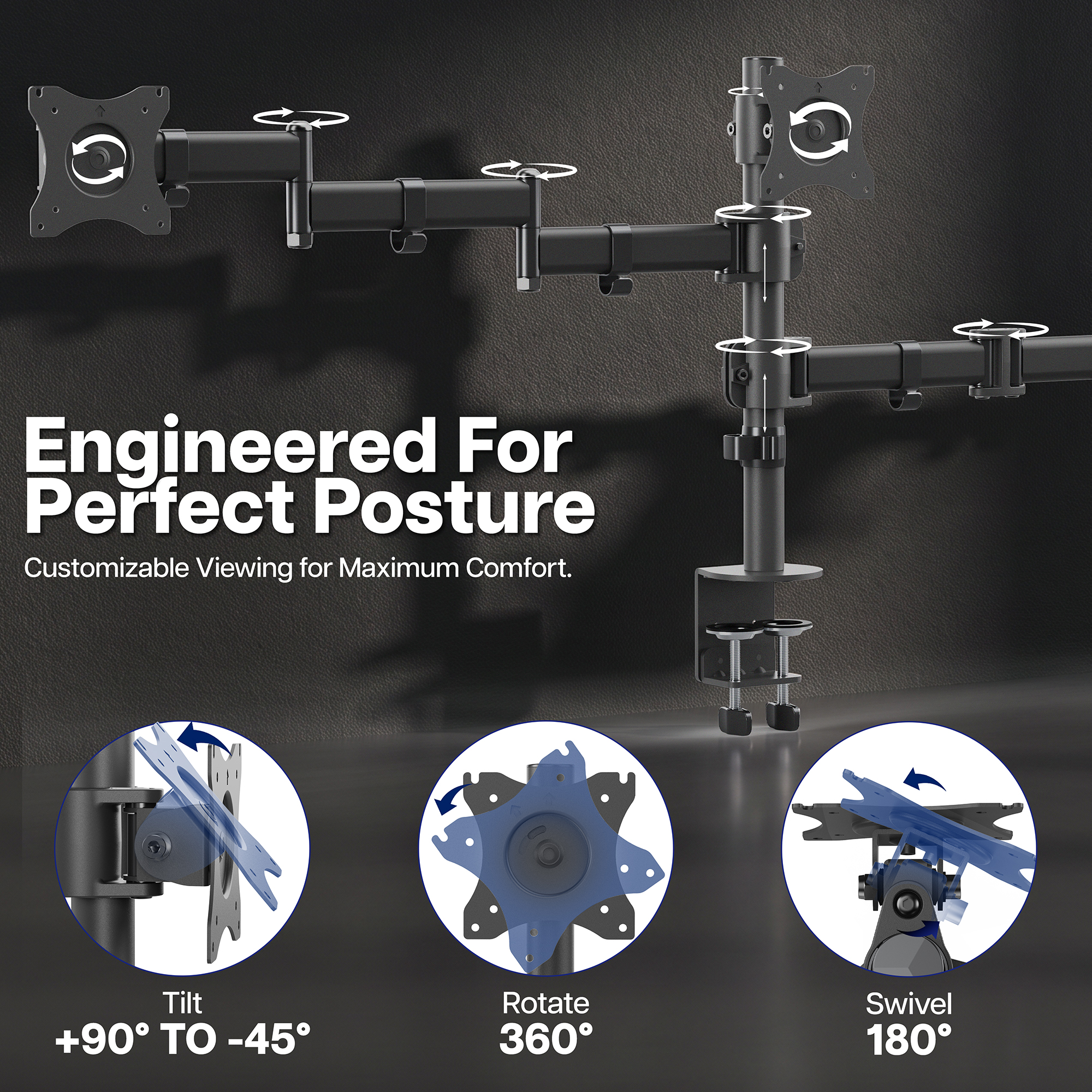 VIVO Dual 13" to 27" Monitor Mount with Laptop Holder, Horizontal Screen Display Image 5