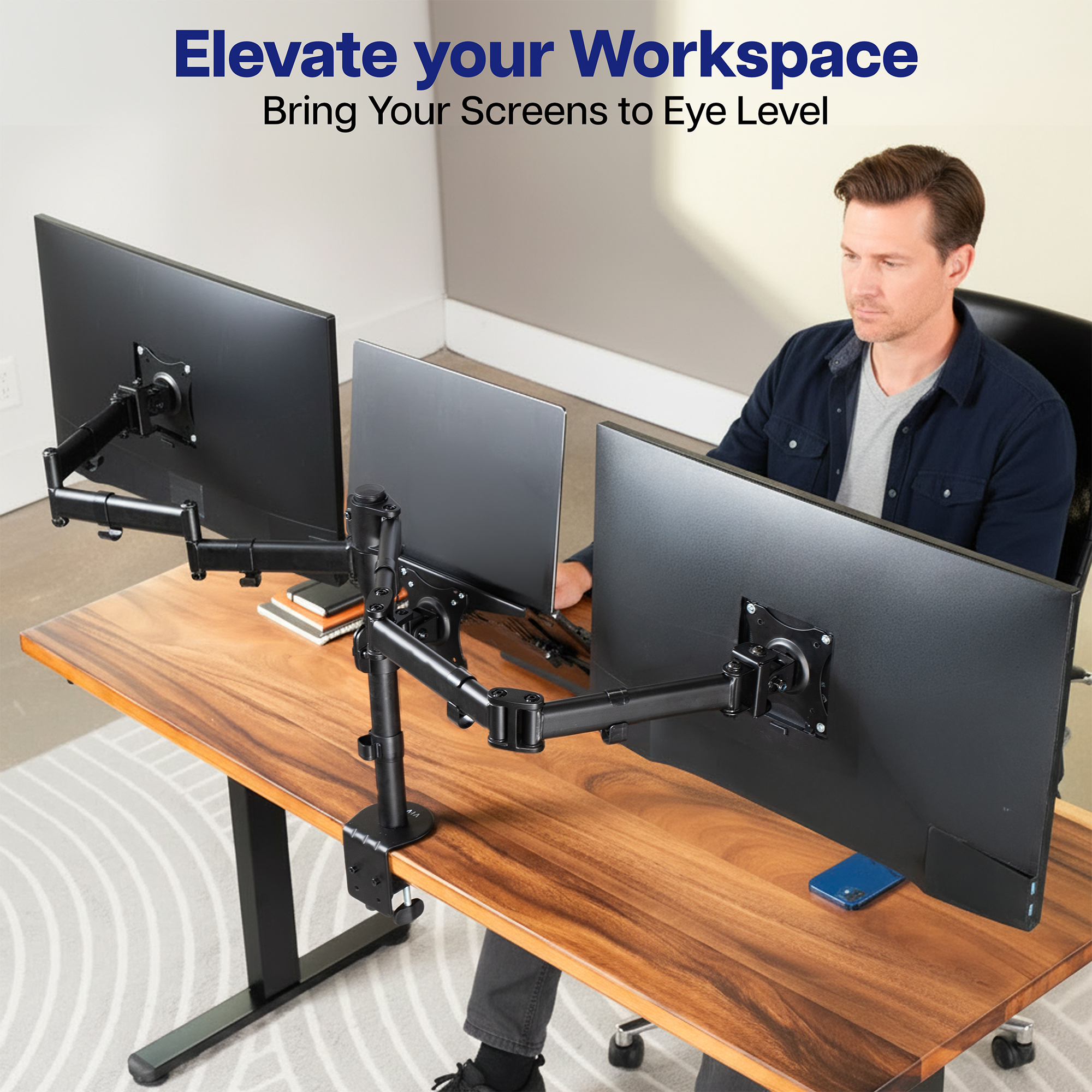 VIVO Dual 13" to 27" Monitor Mount with Laptop Holder, Horizontal Screen Display Image 6