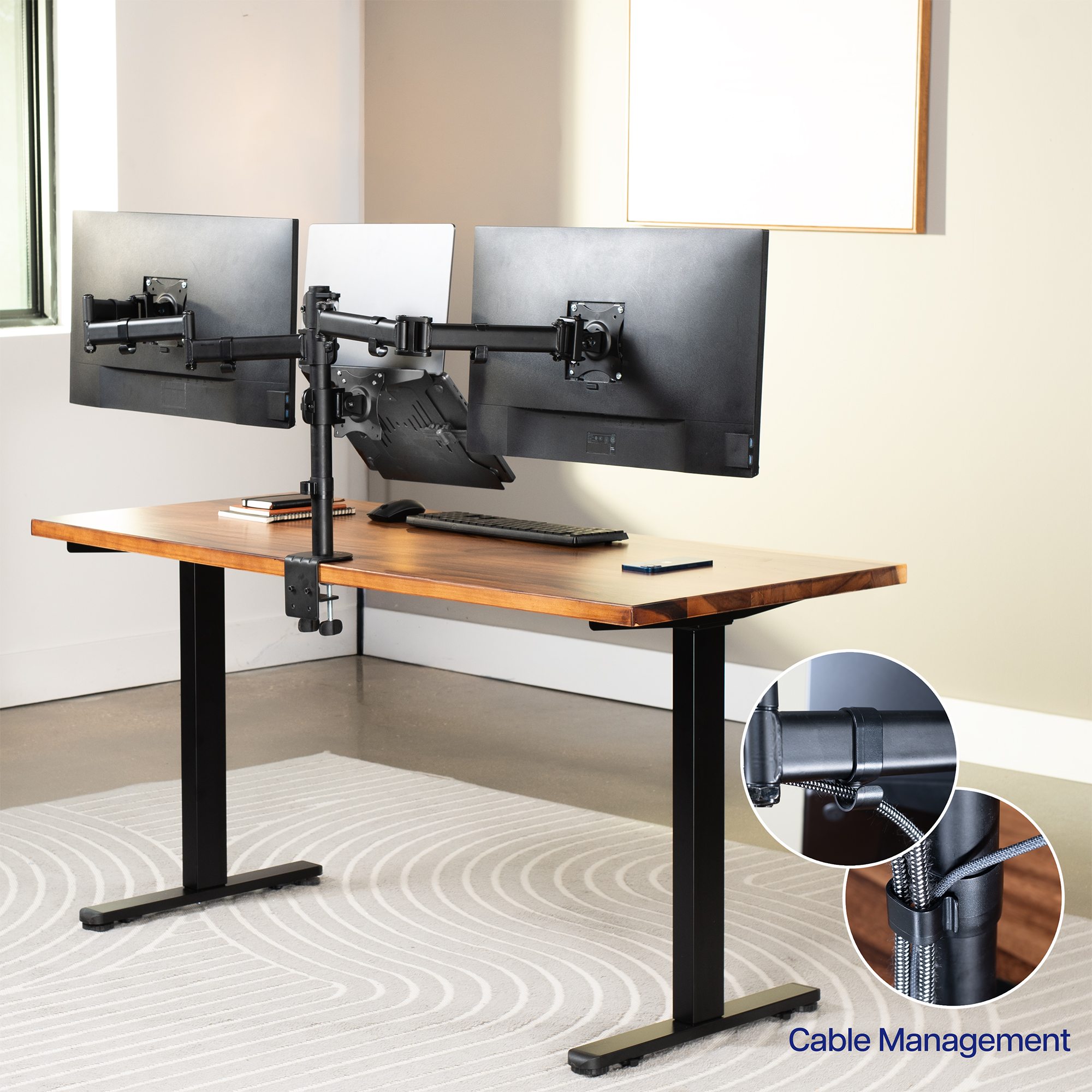 VIVO Dual 13" to 27" Monitor Mount with Laptop Holder, Horizontal Screen Display Image 9