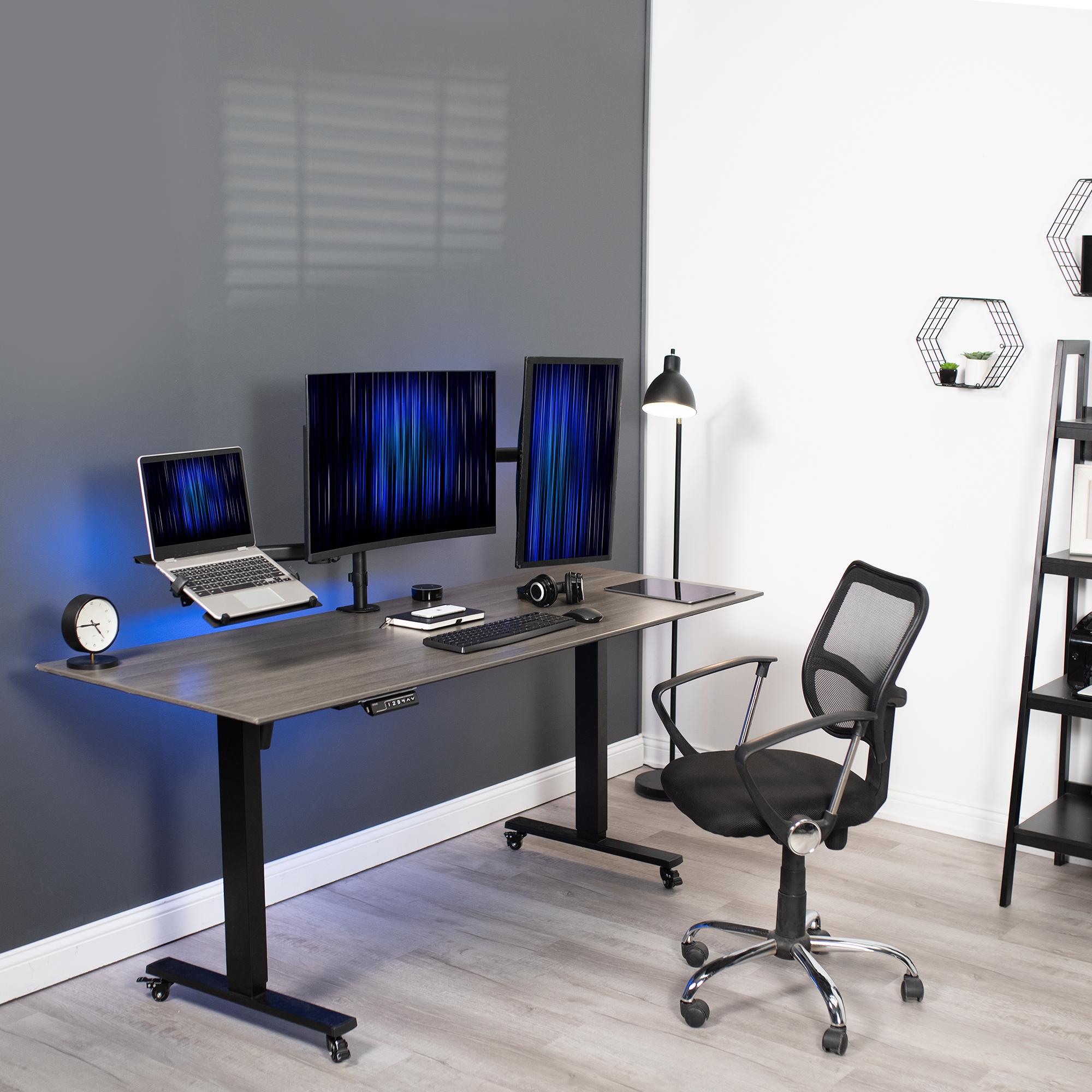 VIVO Dual 13" to 27" Monitor Mount with Laptop Holder, Horizontal Screen Display Image 2