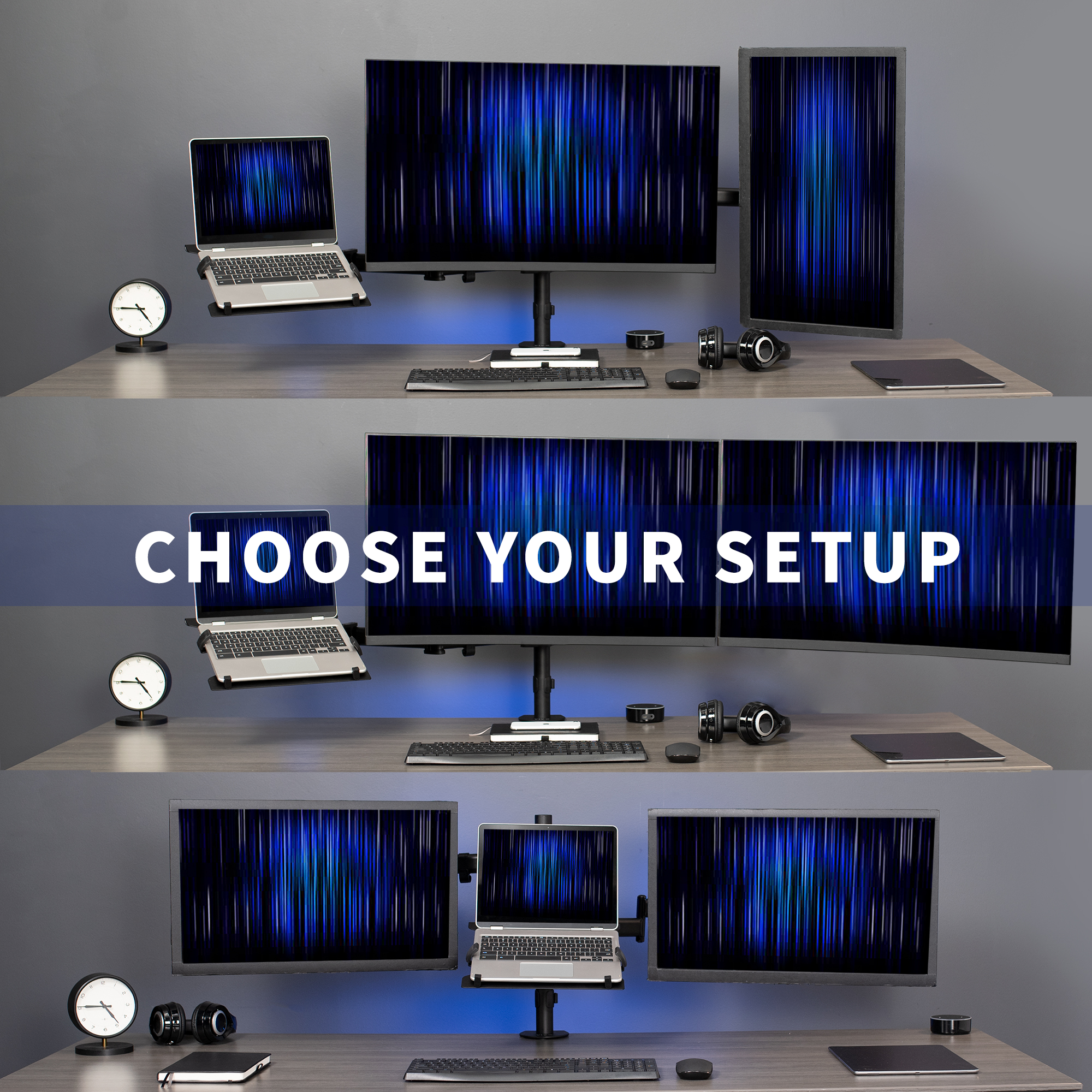 VIVO Dual 13" to 27" Monitor Mount with Laptop Holder, Horizontal Screen Display Image 4