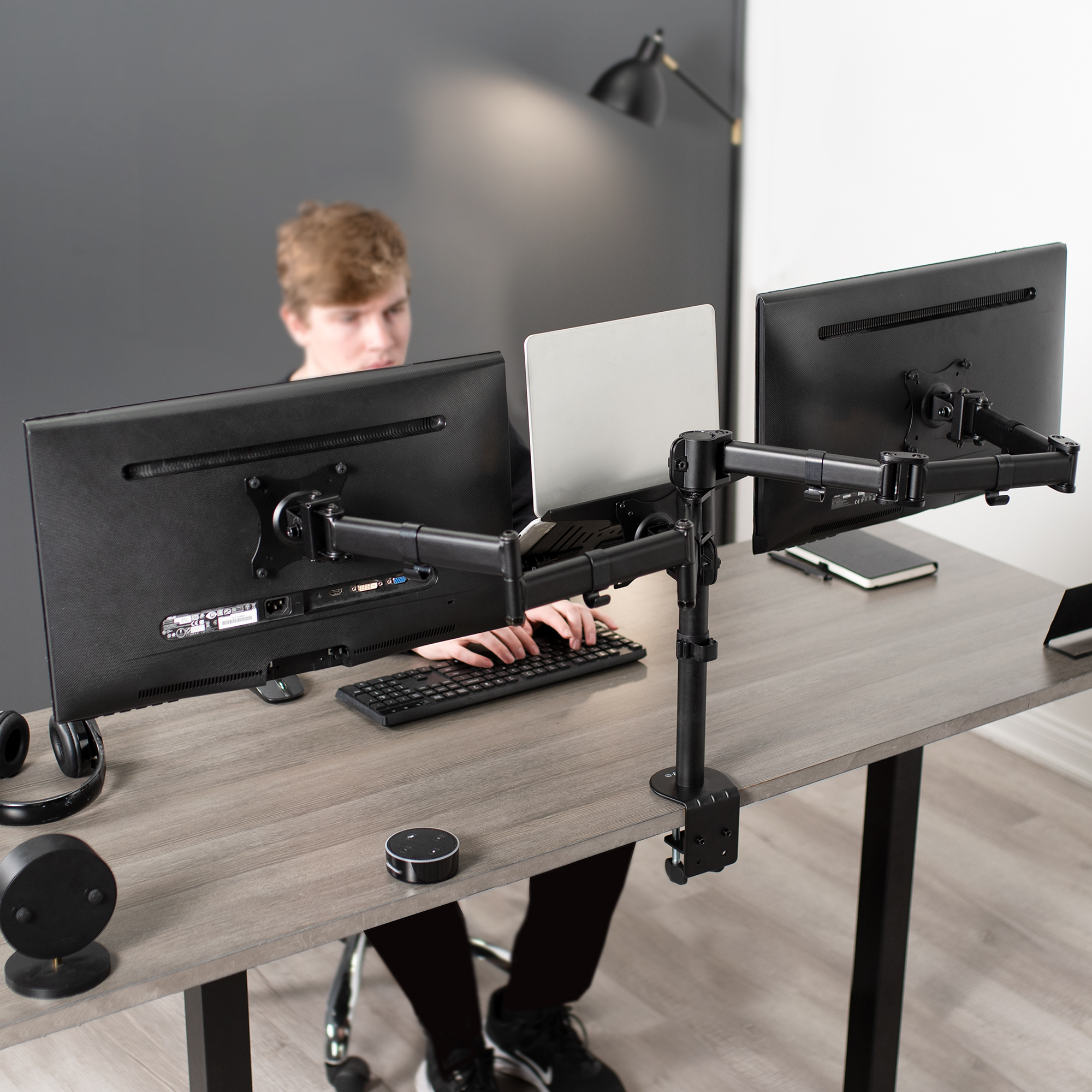 VIVO Dual 13" to 27" Monitor Mount with Laptop Holder, Horizontal Screen Display Image 7