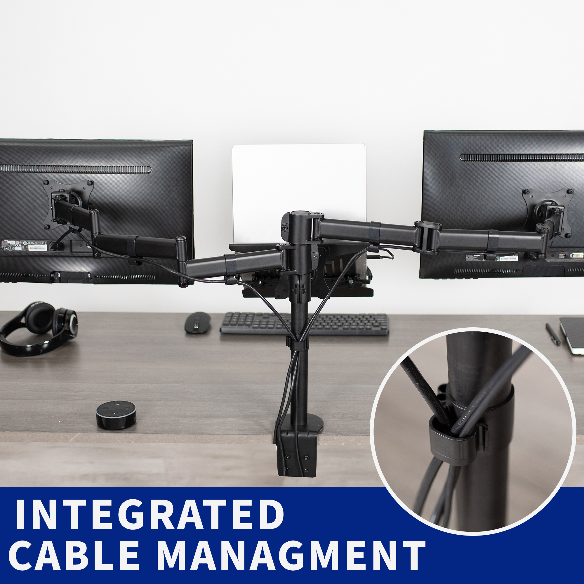 VIVO Dual 13" to 27" Monitor Mount with Laptop Holder, Horizontal Screen Display Image 8