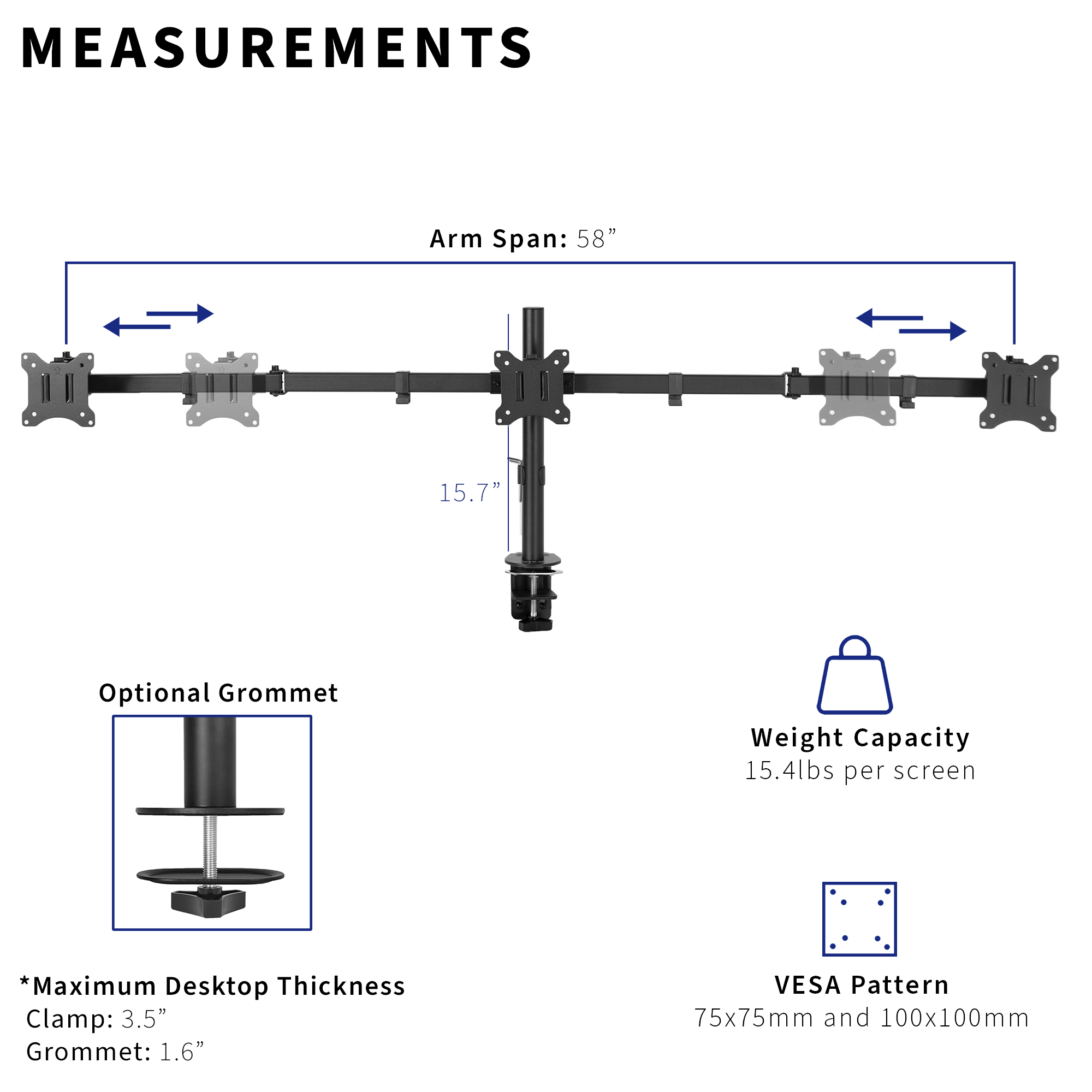 VIVO Heavy Duty Flush to Wall Triple Monitor Desk Mount, 3 Screens up to 27" Image 3