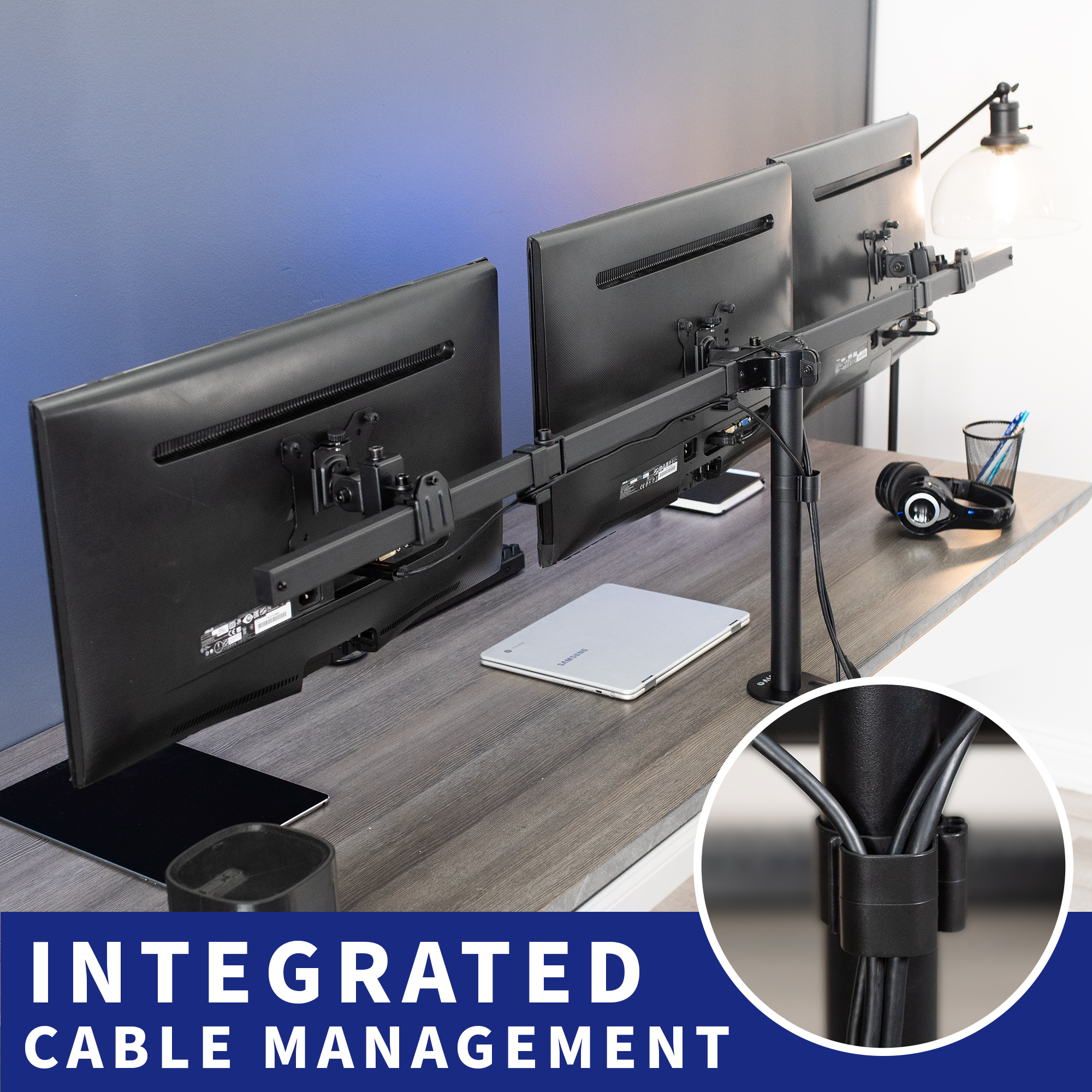 VIVO Heavy Duty Flush to Wall Triple Monitor Desk Mount, 3 Screens up to 27" Image 5