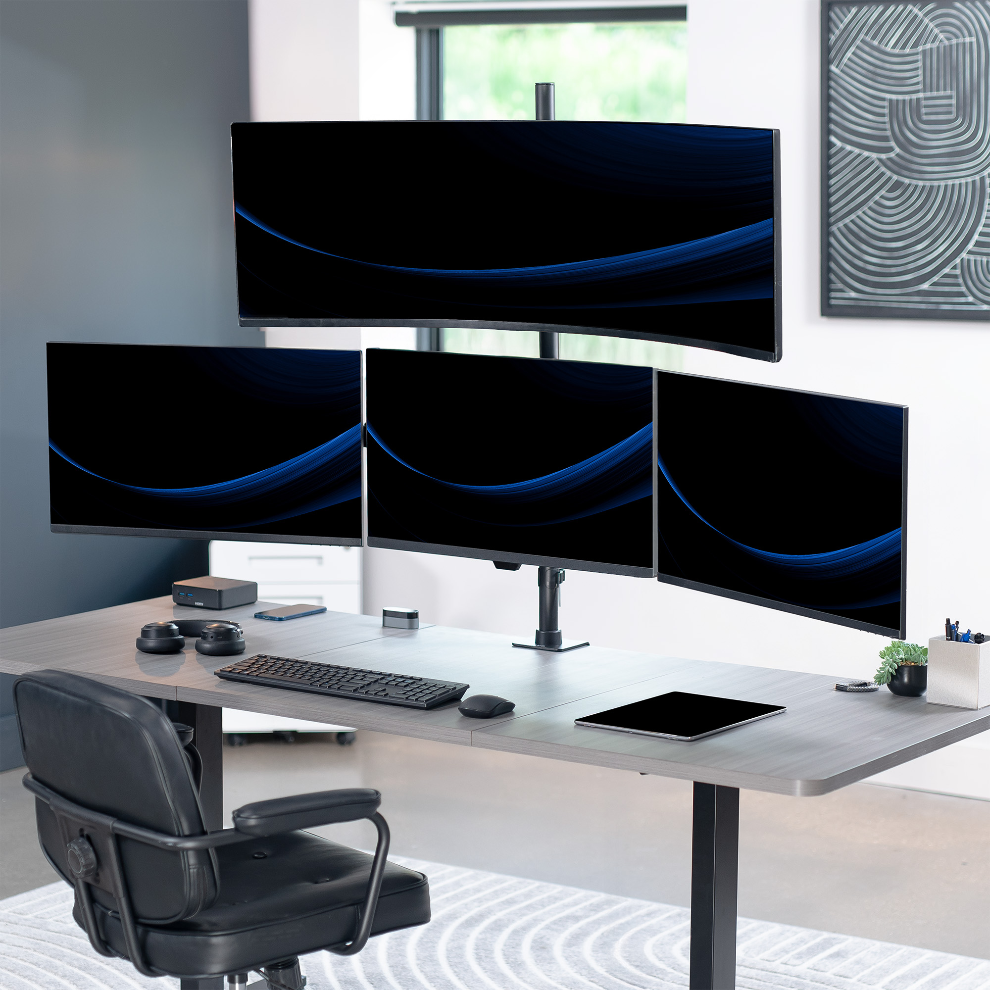 VIVO Quad Computer Monitor Desk Mount, 1 Ultrawide to 49", 3 Standard to 27" Image 2