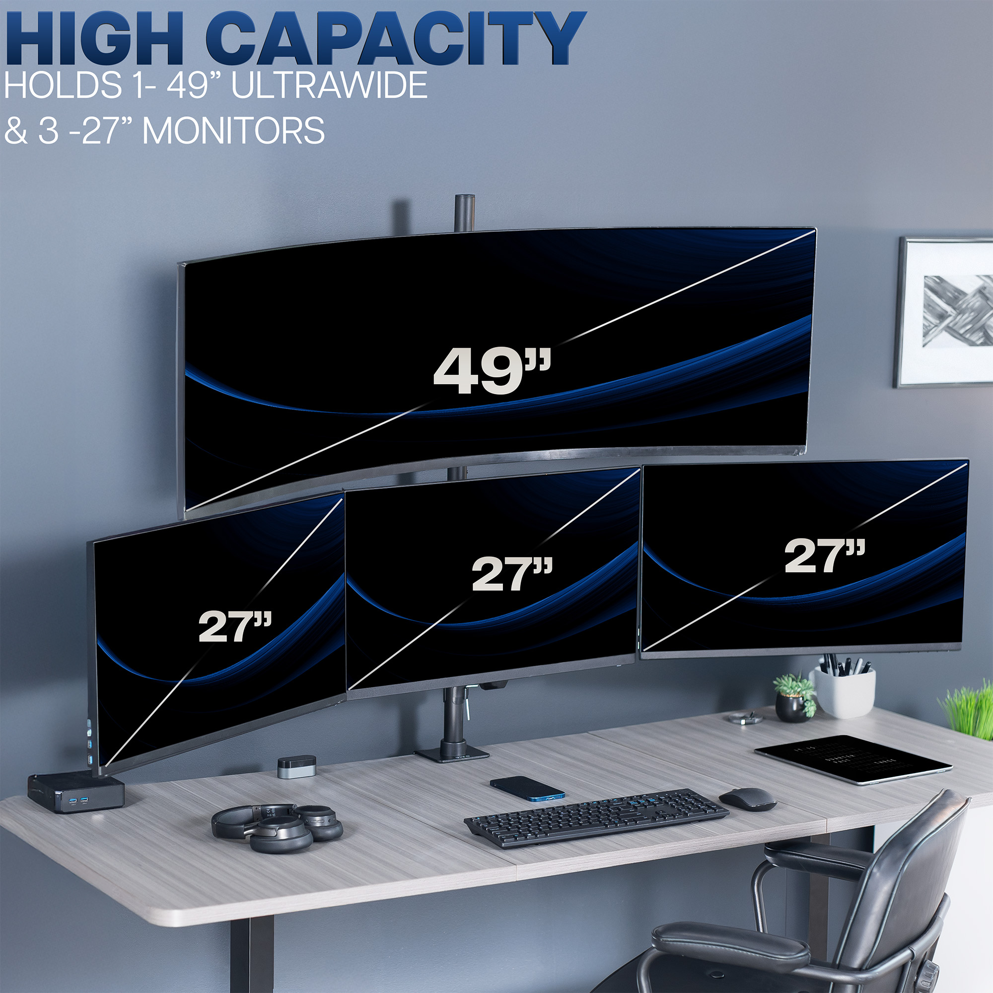 VIVO Quad Computer Monitor Desk Mount, 1 Ultrawide to 49", 3 Standard to 27" Image 4