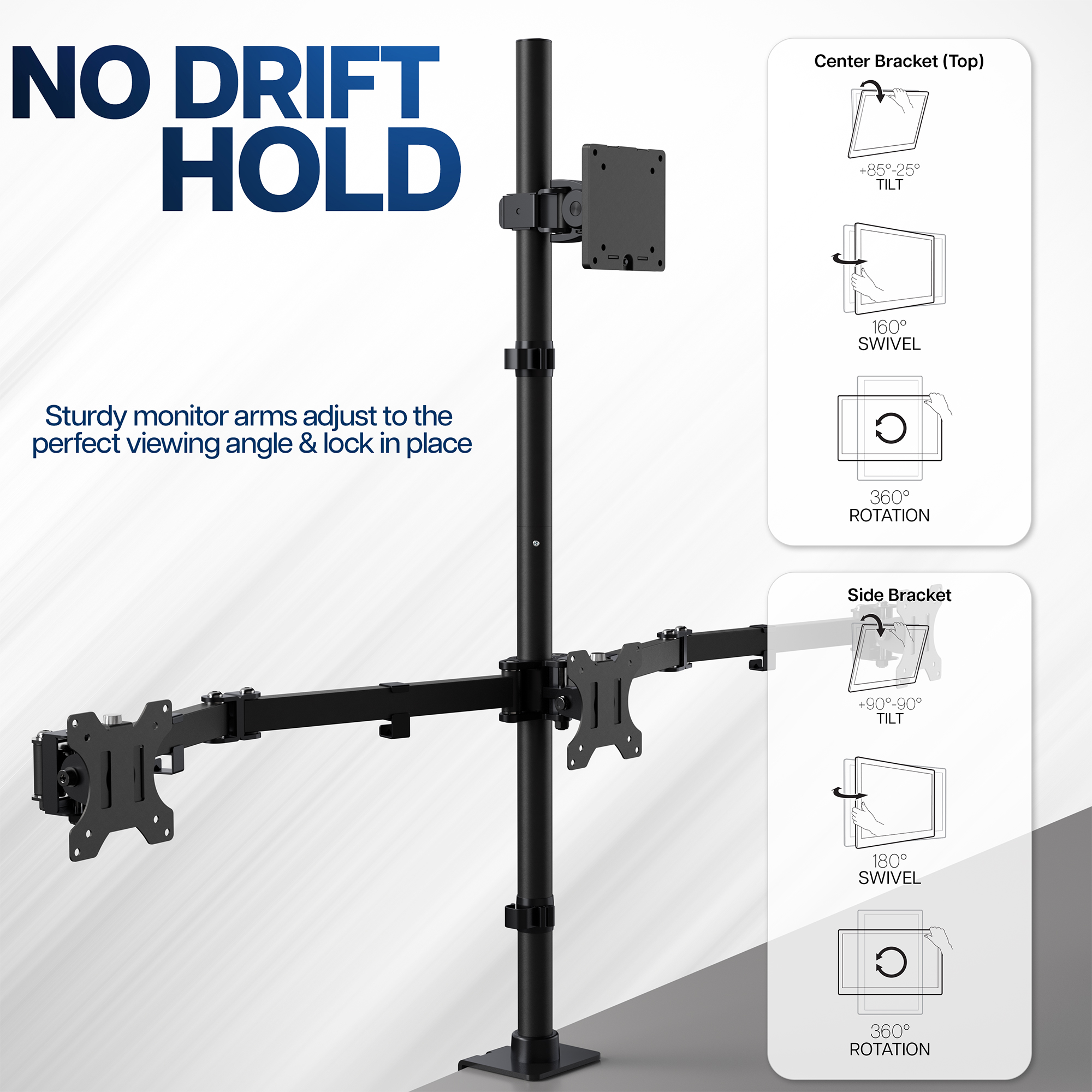 VIVO Quad Computer Monitor Desk Mount, 1 Ultrawide to 49", 3 Standard to 27" Image 5