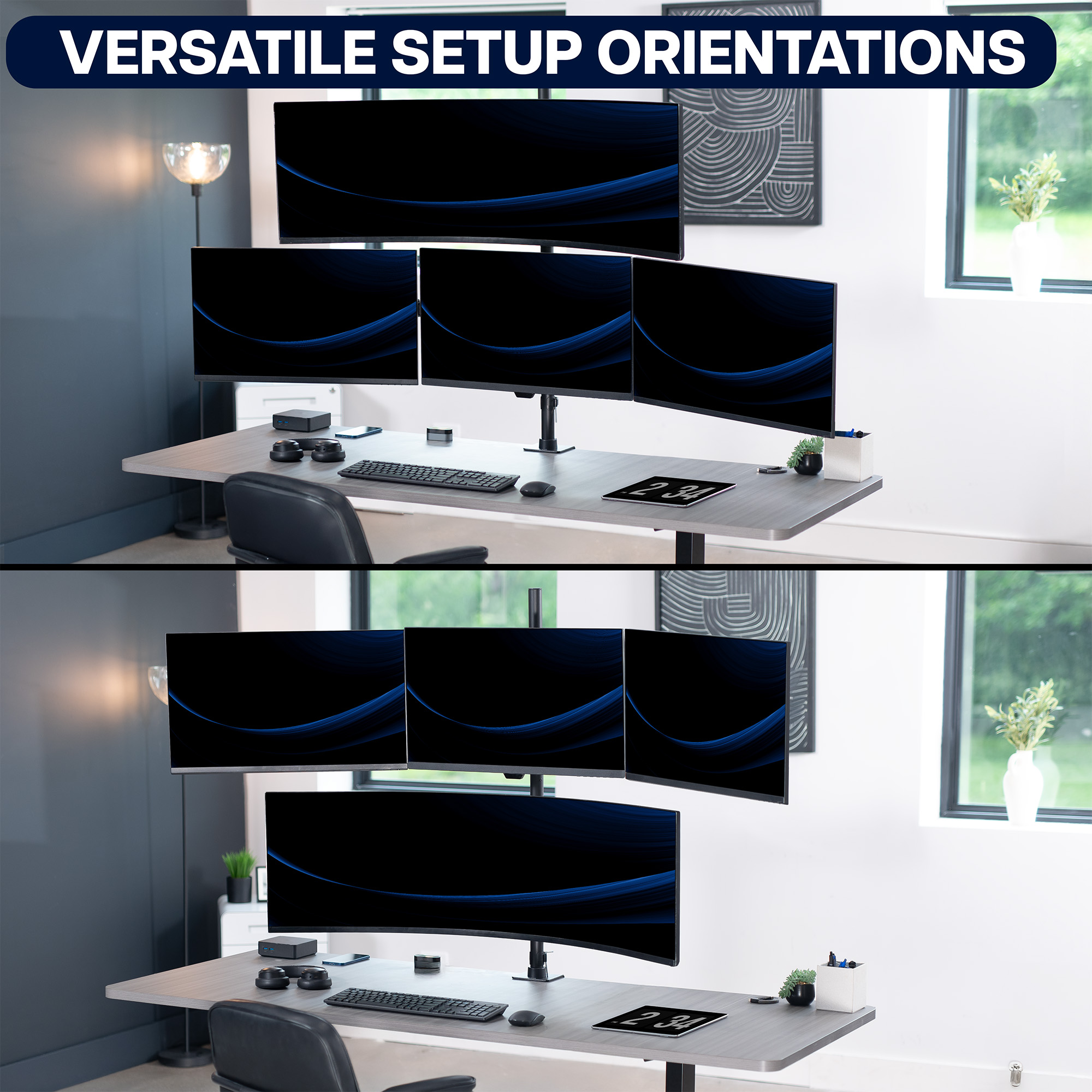 VIVO Quad Computer Monitor Desk Mount, 1 Ultrawide to 49", 3 Standard to 27" Image 6