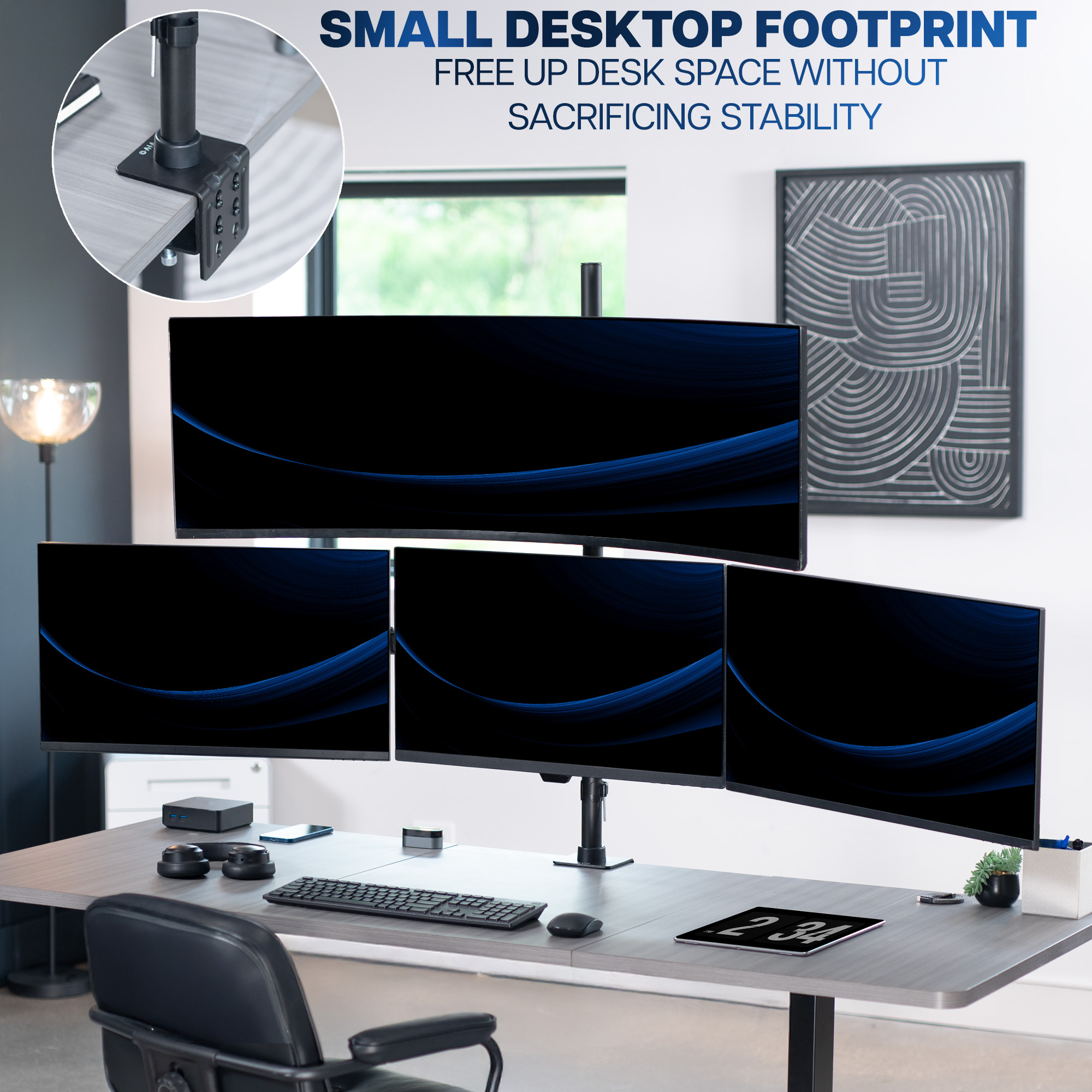 VIVO Quad Computer Monitor Desk Mount, 1 Ultrawide to 49", 3 Standard to 27" Image 7