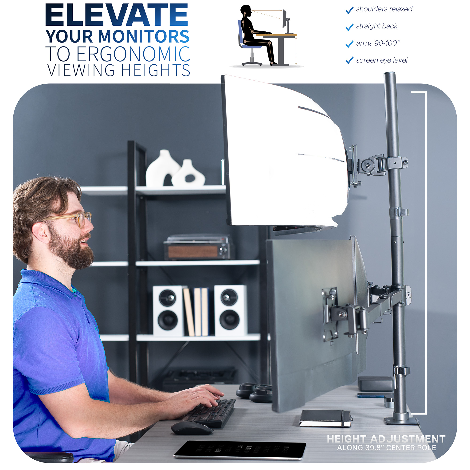 VIVO Quad Computer Monitor Desk Mount, 1 Ultrawide to 49", 3 Standard to 27" Image 8
